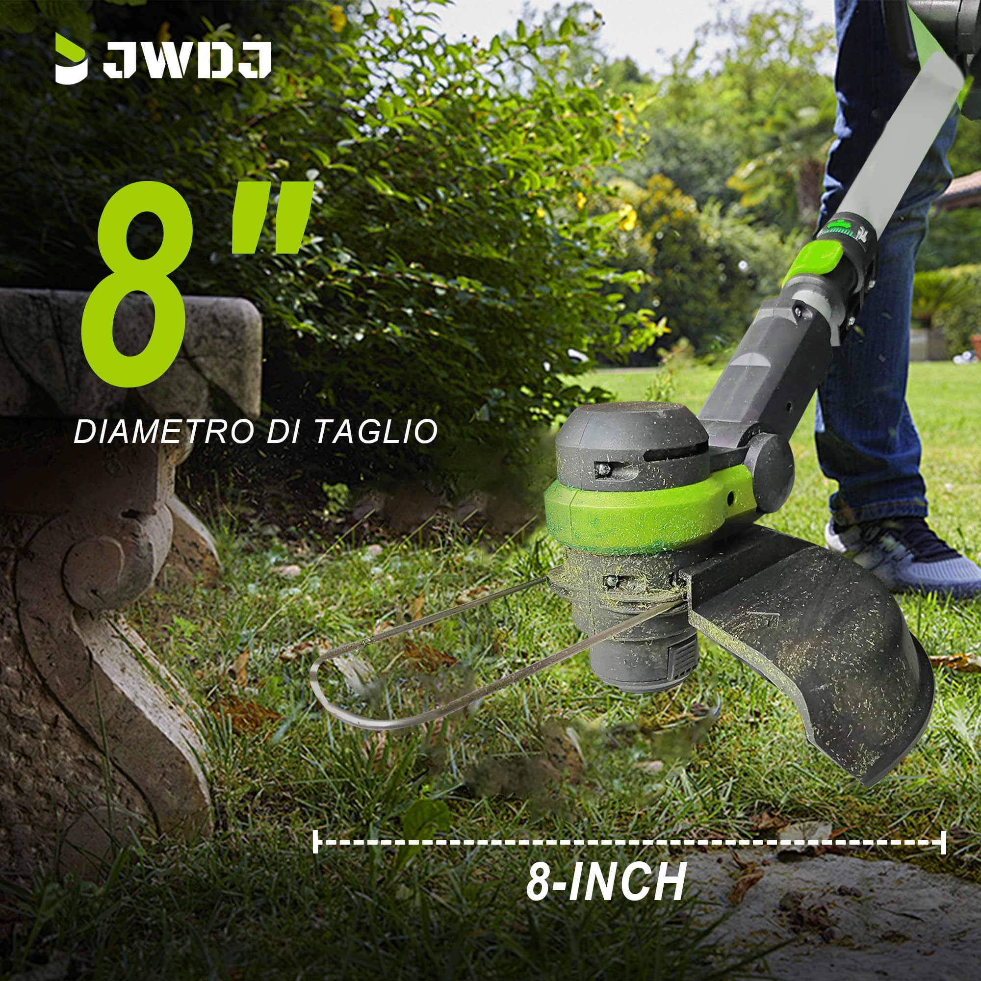 Decespugliatore 2-in-1 JWDJ FY9099 A Batteria 21V – Testa Rotante 90°, Leggero, Con 2 Bobine E Caricabatterie Per Giardino E Bordure