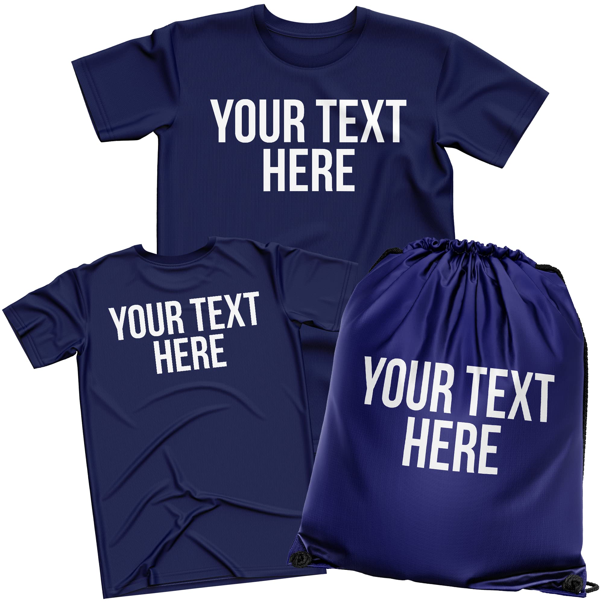 Personalised PE Kit Set, Kids PE T Shirt & FREE Matching Drawstring Bag Pack, Custom Back to School Gifts for Boys and Girls, Matching Physical Education Uniform, 6 Colours, 9-11 Years, Navy