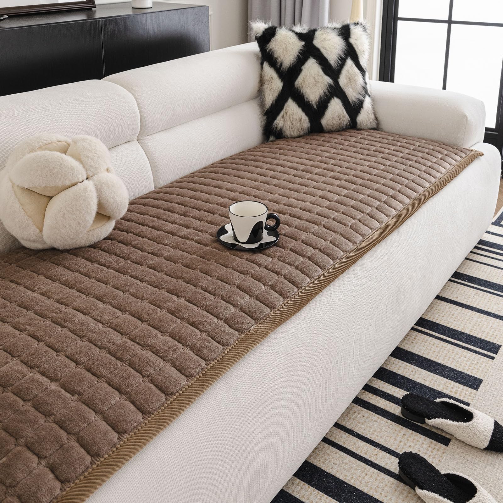 QHAIYYBF New Non-Slip Sofa Covers 1 2 3 Seater, Soft Flannel Sofa Covers Washable Sofa Slipcovers L Shape Furniture Protector