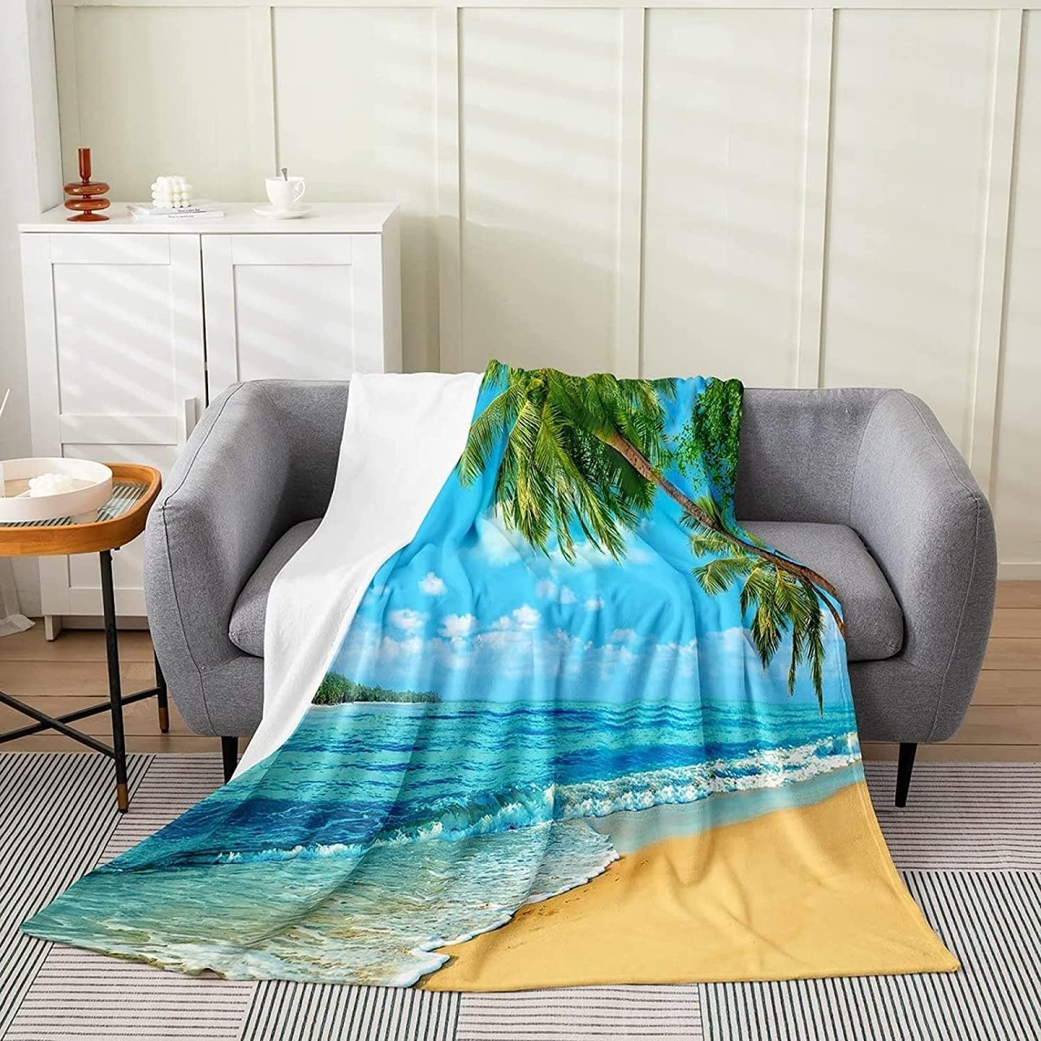 Couverture Polaire 180 x 220 cm Tropical, Plaid Polaire Océan Couverture 3D Imprimée Flanelle Blanket Literie 2 Personnes, Couvertures Doux et Chaude pour Canape Lit D1679