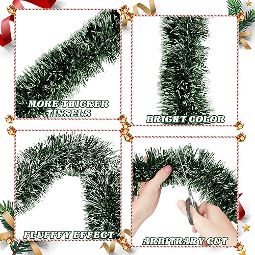 Miniatura 6 de Guirnalda de Navidad de 150 pies, decoración de árbol de Navidad, decoraciones de oropel de Navidad para decoración del hogar en interiores y