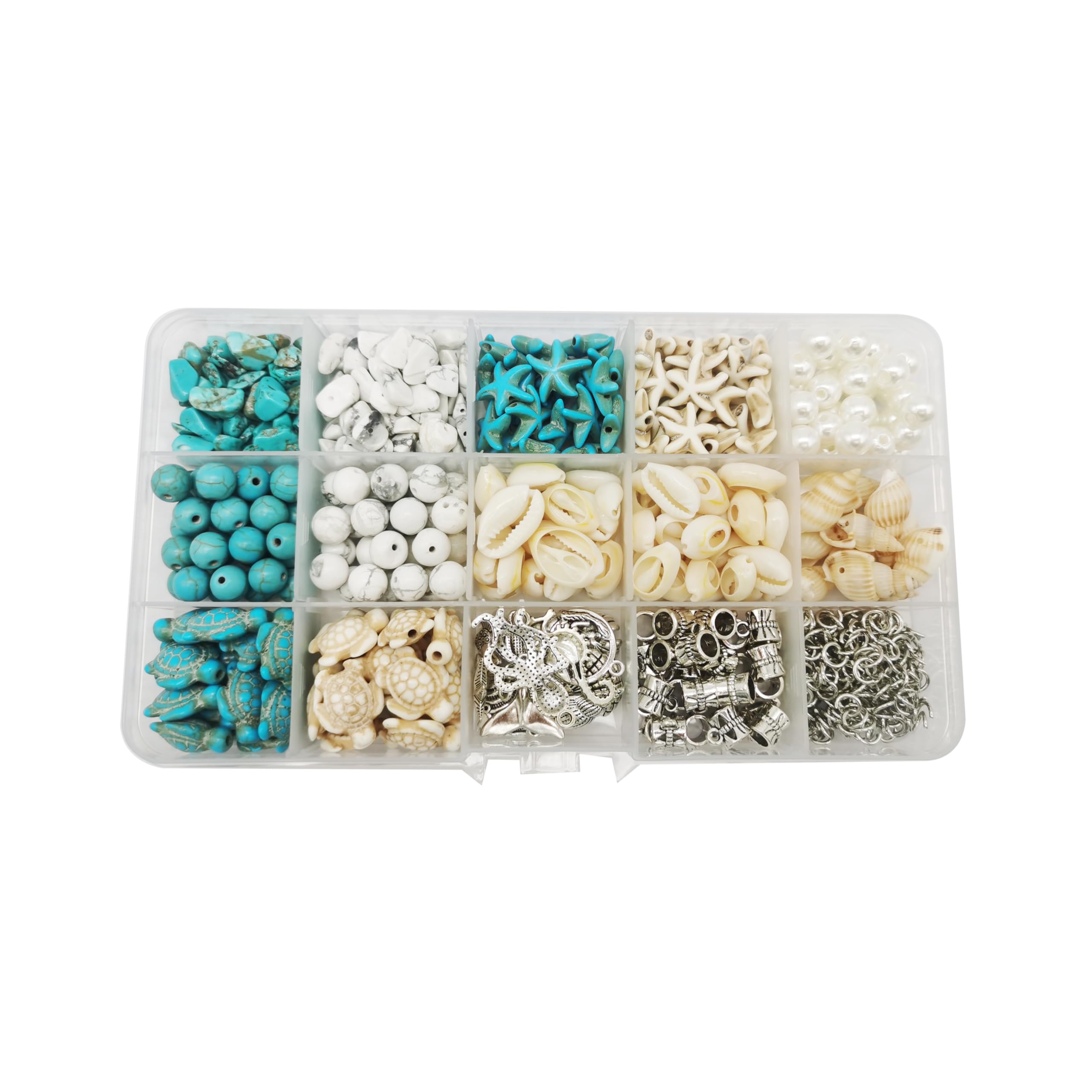 422 colgantes de aleación de plata antigua, conchas marinas, cuentas de turquesa hechas por el hombre, estrellas de mar, tortuga, océano, dijes para hacer joyas, collar de cuentas de playa 6