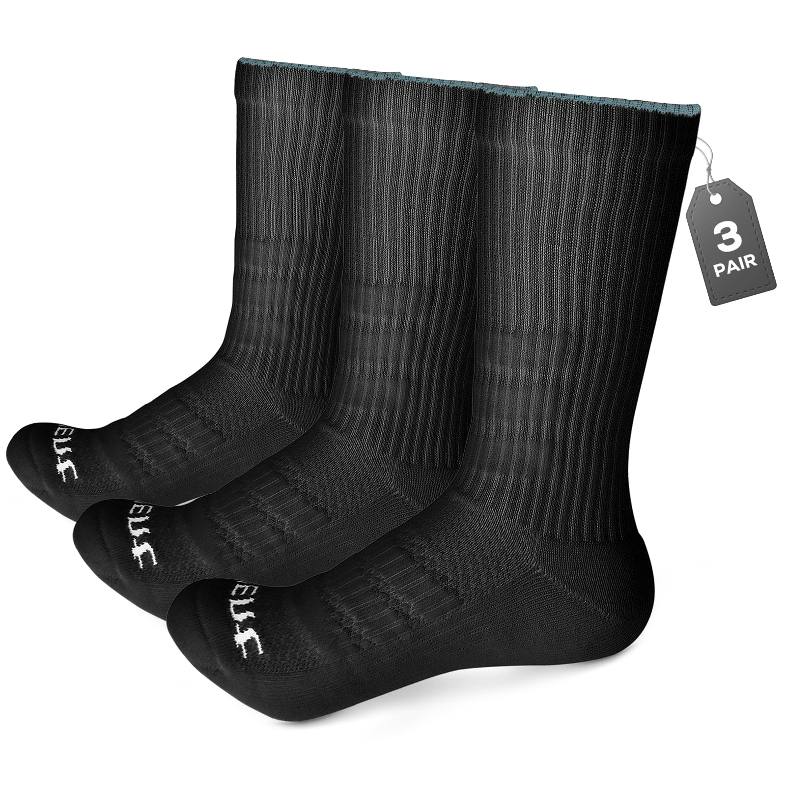 Lalent Men's Black Socks Cushion Anti Blister Running Socks Breathable Hiking Socks Crew Performance Athletic Socks For Work Walking Cycling Trekking Trainer Outdoor