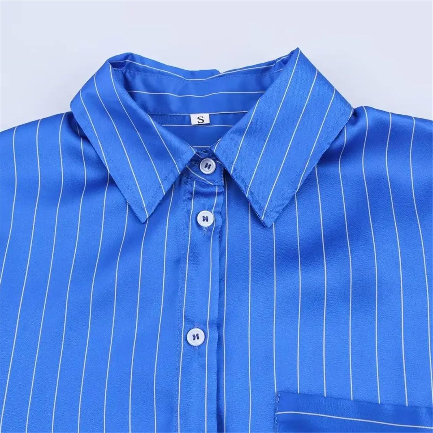 Women's Striped 2 Piece Pant Sets Long Sleeve Button Down Shirt Blouse and Wide Leg Trousers Office Casual Outfits