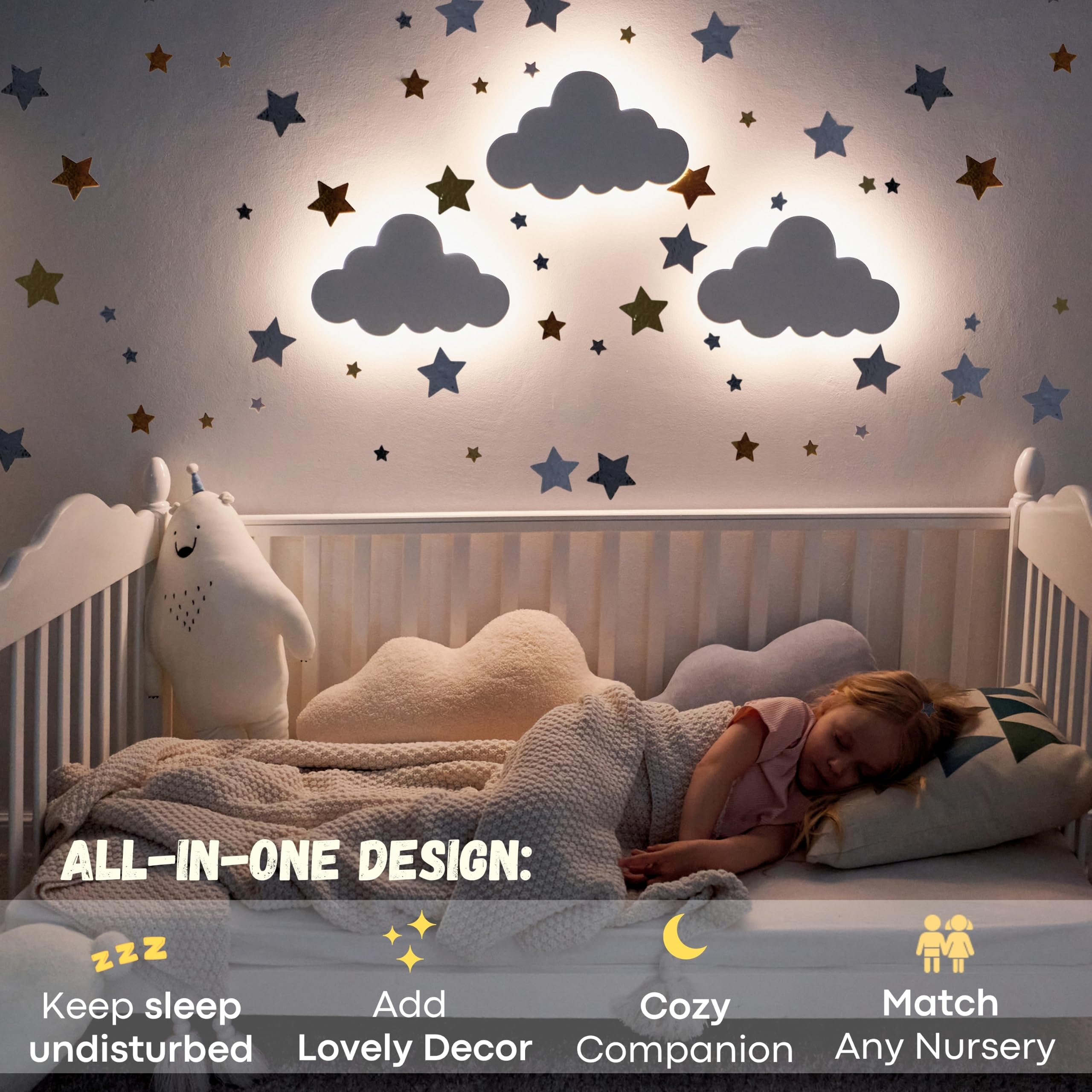 KALEOLI Kinderzimmer Nachtlicht für Babys - Babylicht - Wolkenlichter für Schlafzimmer - Wiederaufladbares Wolkenlicht mit 90 Minuten Timer - Unisex Dekor für Babys und Kleinkinder Schlafzimmer