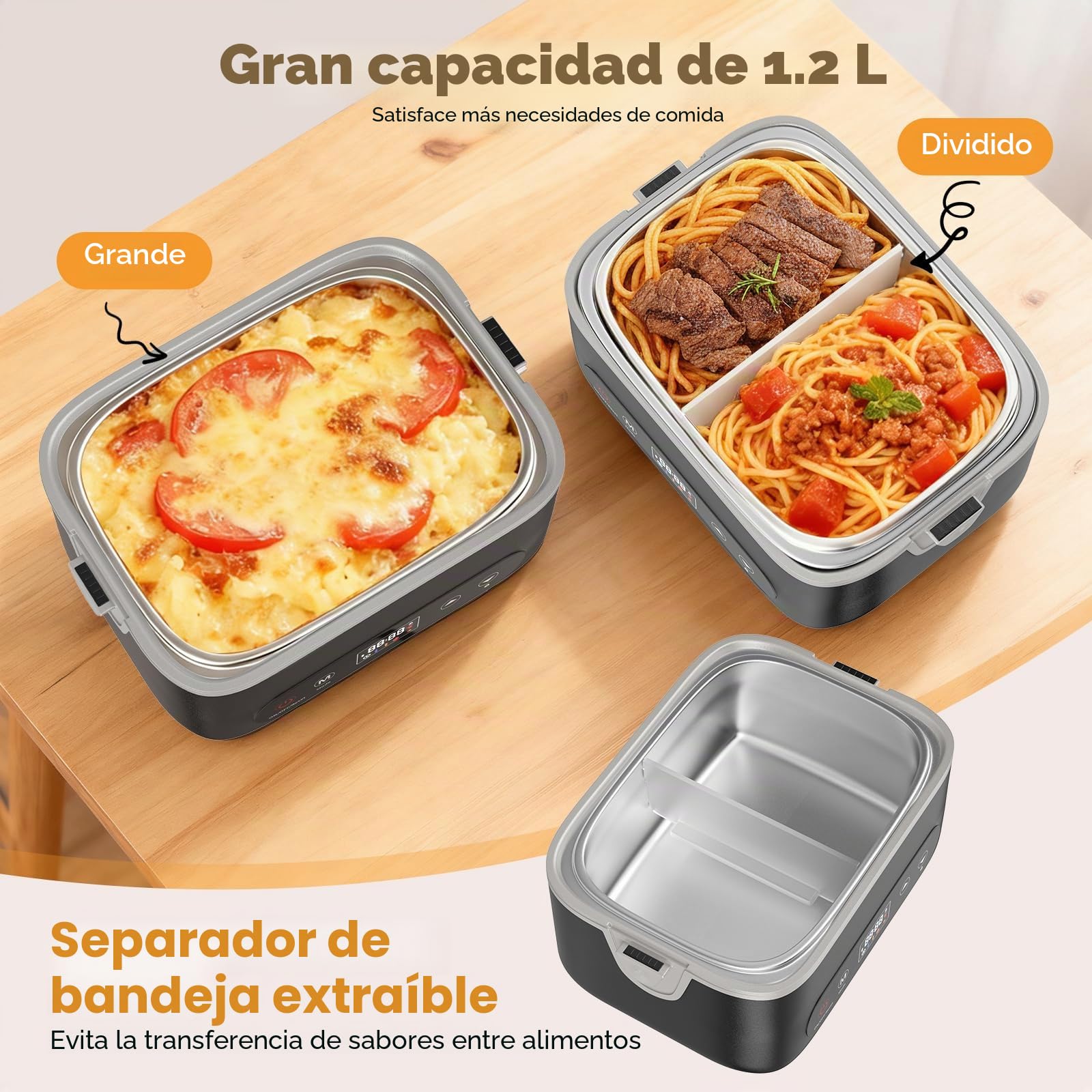 Fiambrera eléctrica con batería, 16.000 mAh, con función de calefacción, 1,2 L, con temperatura ajustable, modo de mantenimiento del calor y retardo de inicio de 12 horas para oficina, viajes y