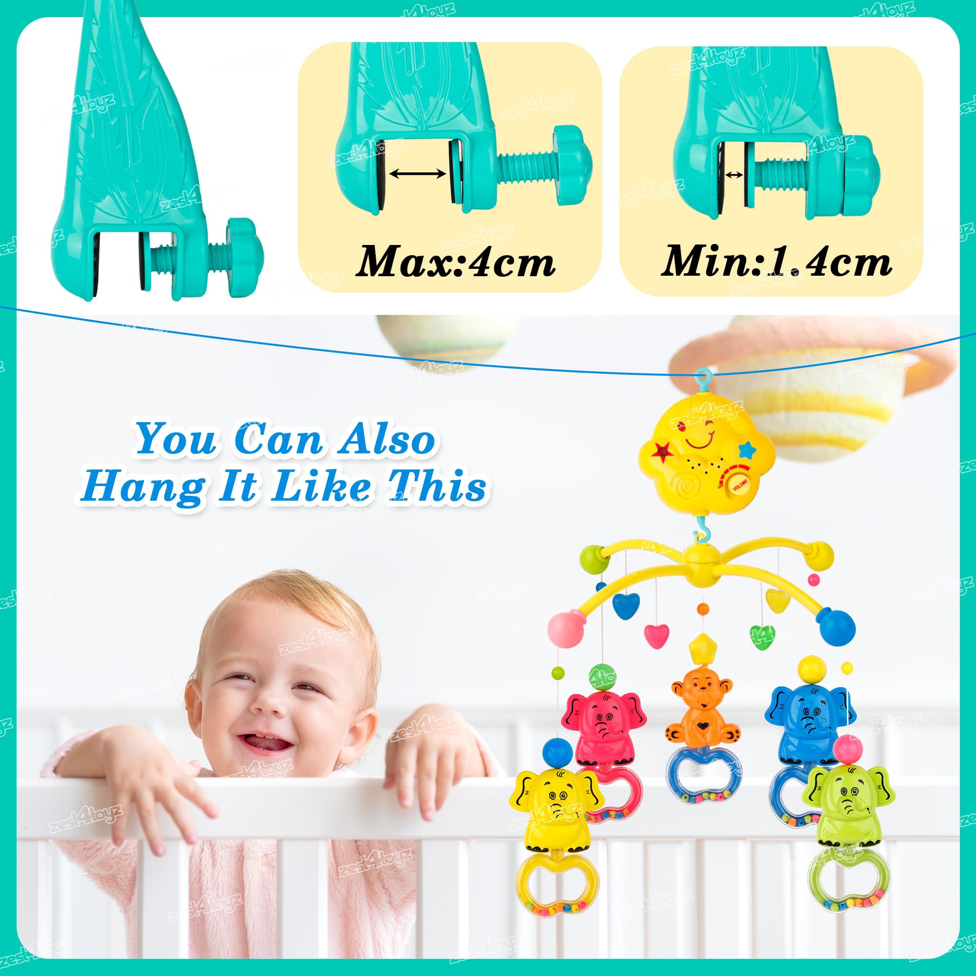 Zest 4 Toyz Musical Animal Cot Mobile Rotating Bell Hanging Toys Cot Musical & Light Rattle for Kids Cot Mobile for Cradle for Baby Jhoomer for Kids Bed - Image 6 thumbnail
