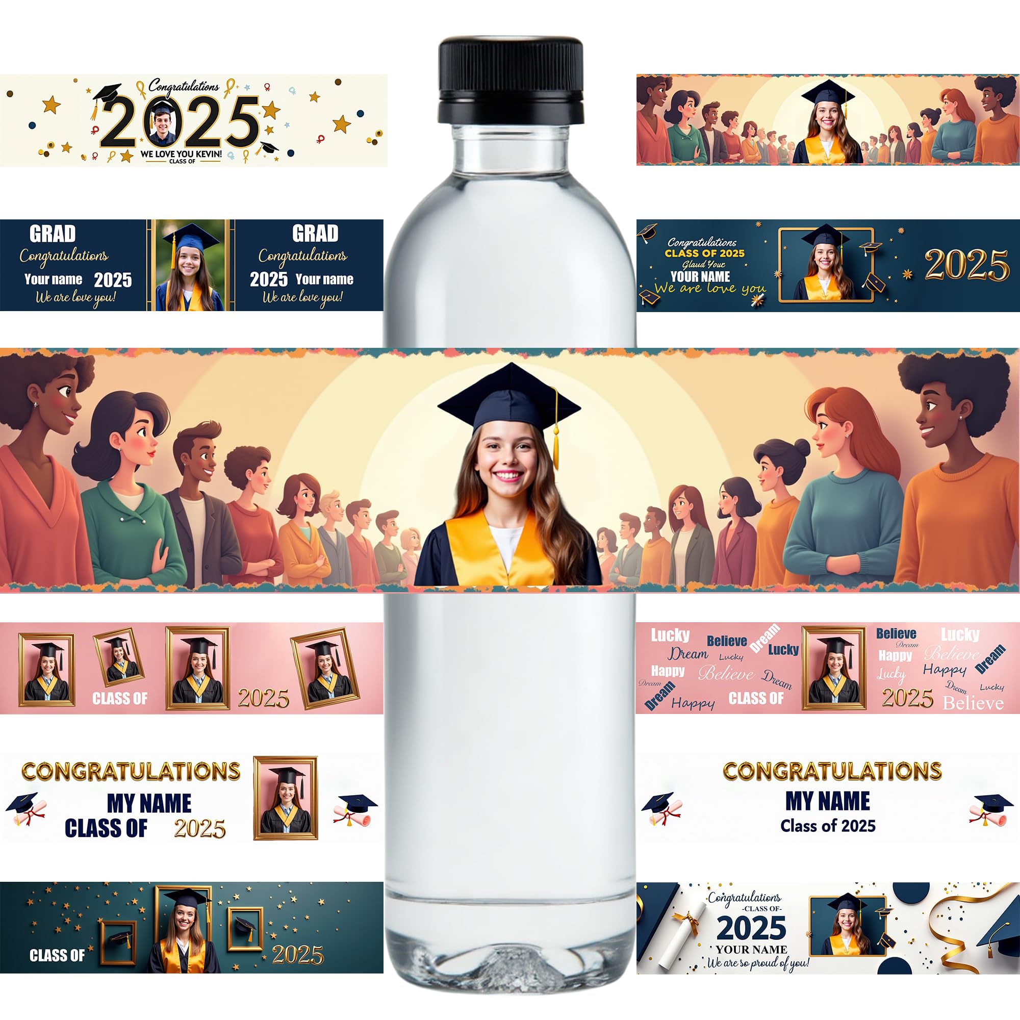 Personalised 'Class of 2025' Water Bottle Labels -Custom Photo Stickers for Graduation | Waterproof Wrappers for Grad Party Favors, Senior Gifts & School Events