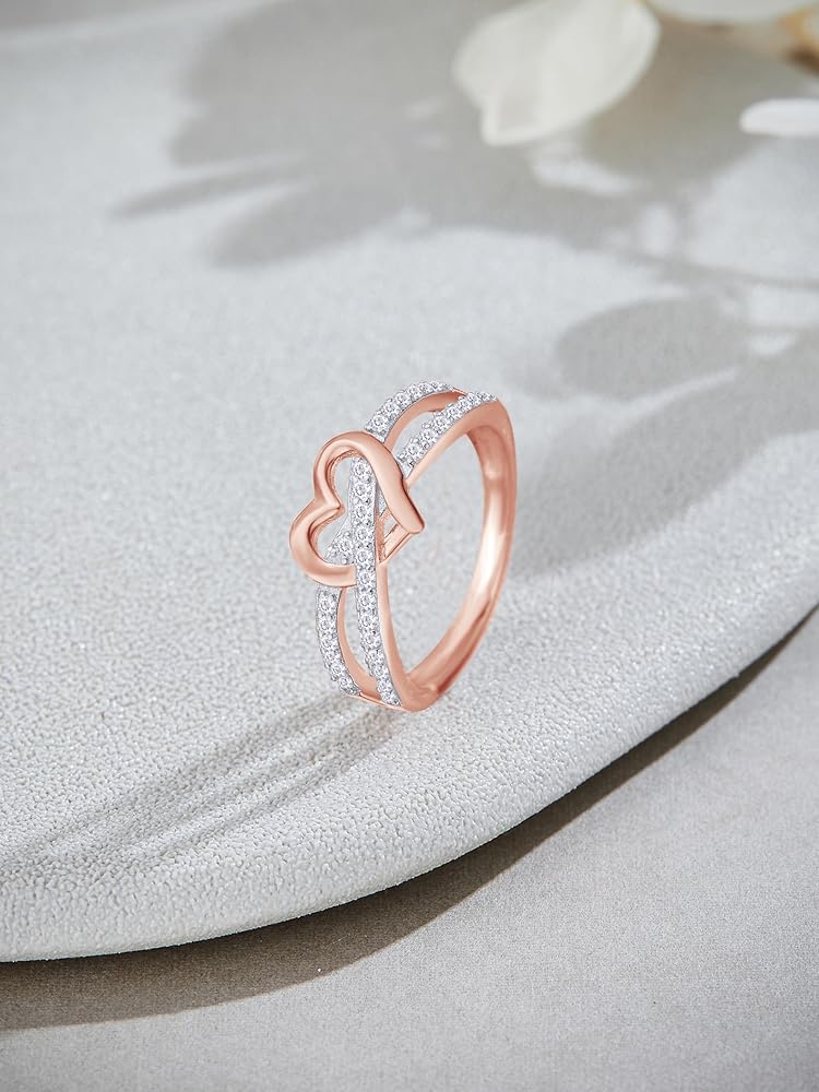 [LLOYD] 韓国アクセ☆14K☆360 Degree Flat Heart Patterns Ring Infinity Heart Promise Ring Natural Diamond, Cubic Zirconia