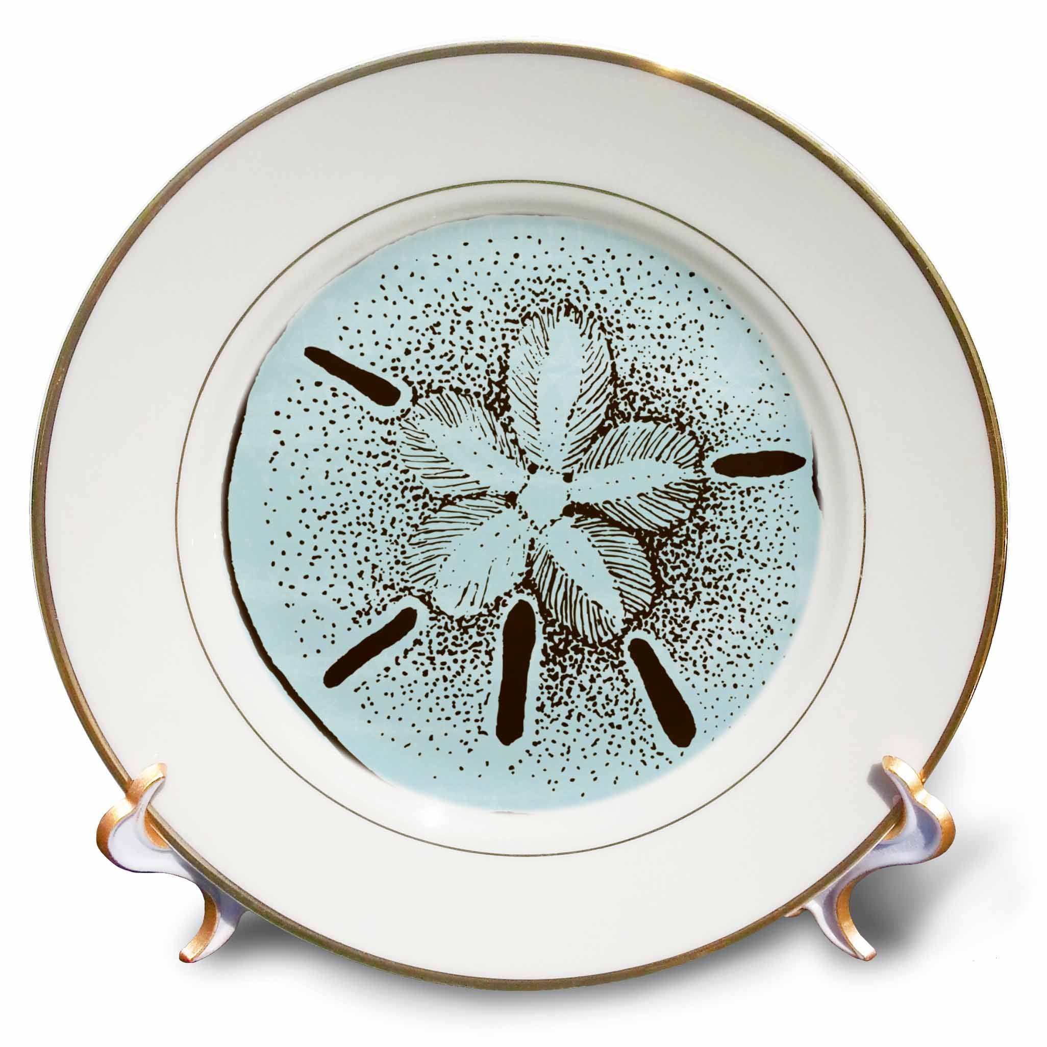 3dRose cp_99317_1 Blue and Brown Sand Dollar- Shells- Beach Theme Art Porcelain Plate, 8