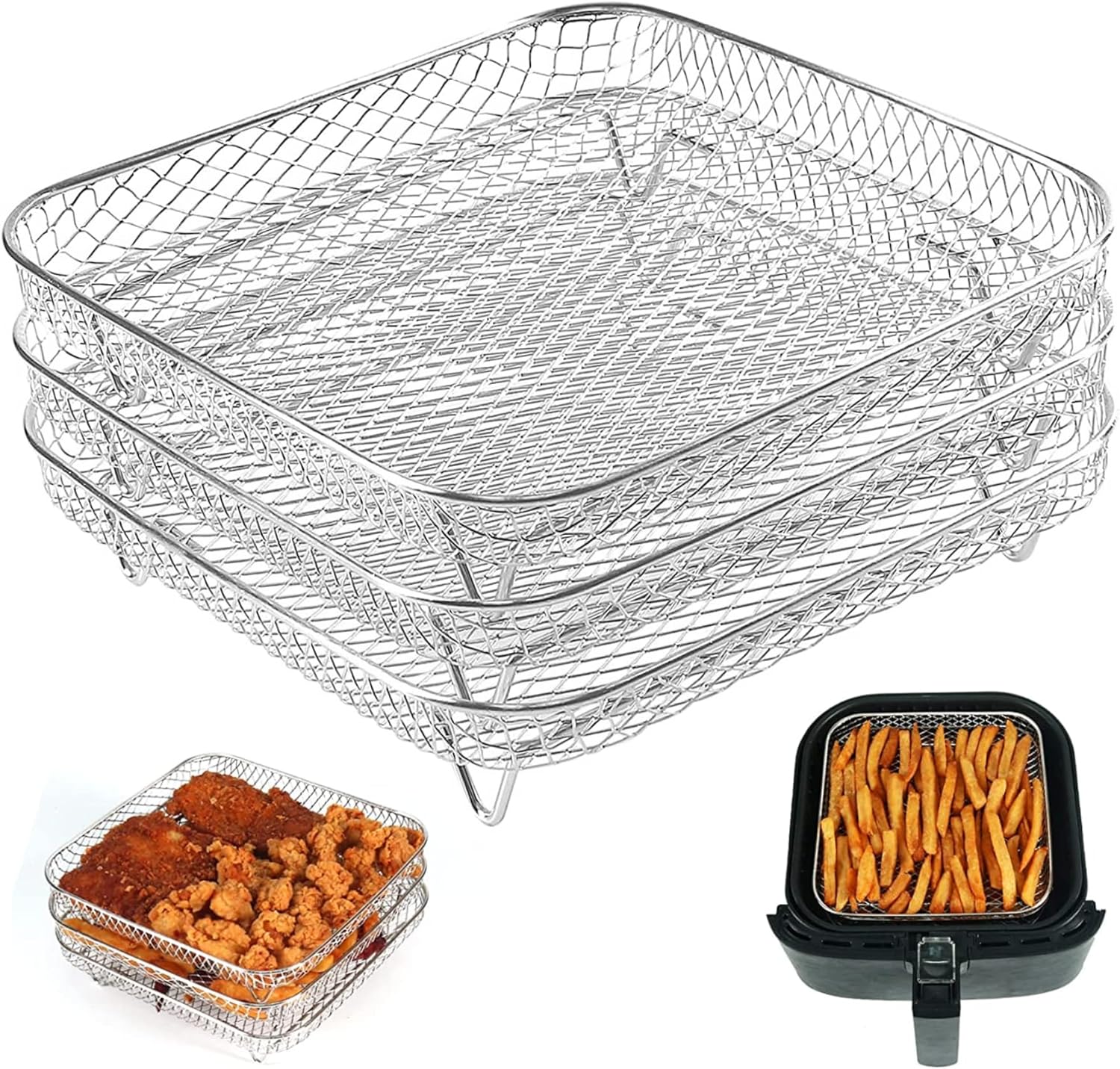 Air Fryer Rack for Oven, 3pcs 21x21cm Square Stainless Steel Grilling Racks, Stackable Dehydrator Racks, Grilling Baskets for Barbecue, Oven, 8-Qt Air Fryer Air Fryer Rack for Oven, 3pcs 21x21cm Square Stainless Steel Grilling Racks, Stackable Dehydrator Racks, Grilling Baskets for Barbecue, Oven, 8-Qt Air Fryer