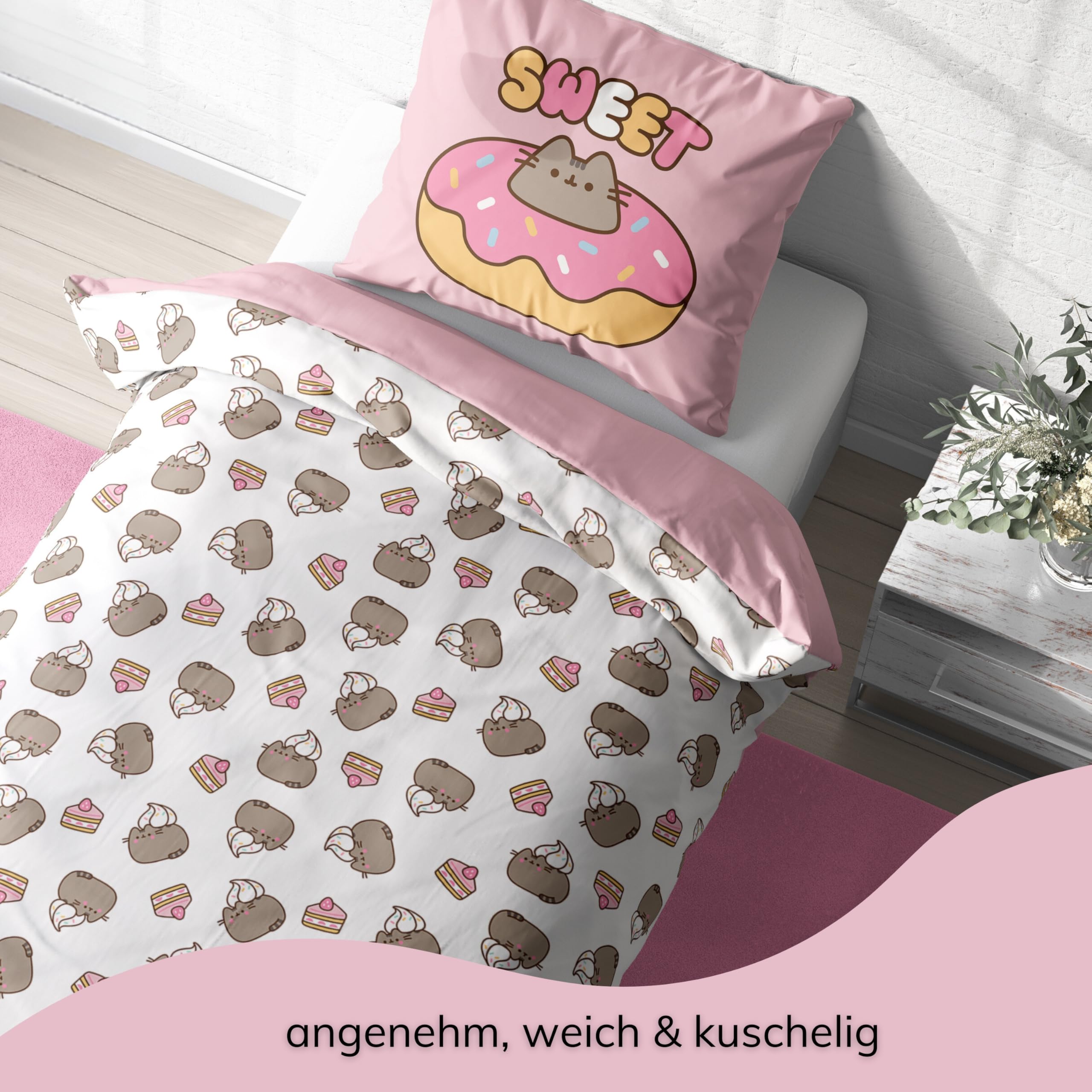 Set Biancheria Letto Pusheen 135x200 Cm | Microfibra Rosa Per Bambini