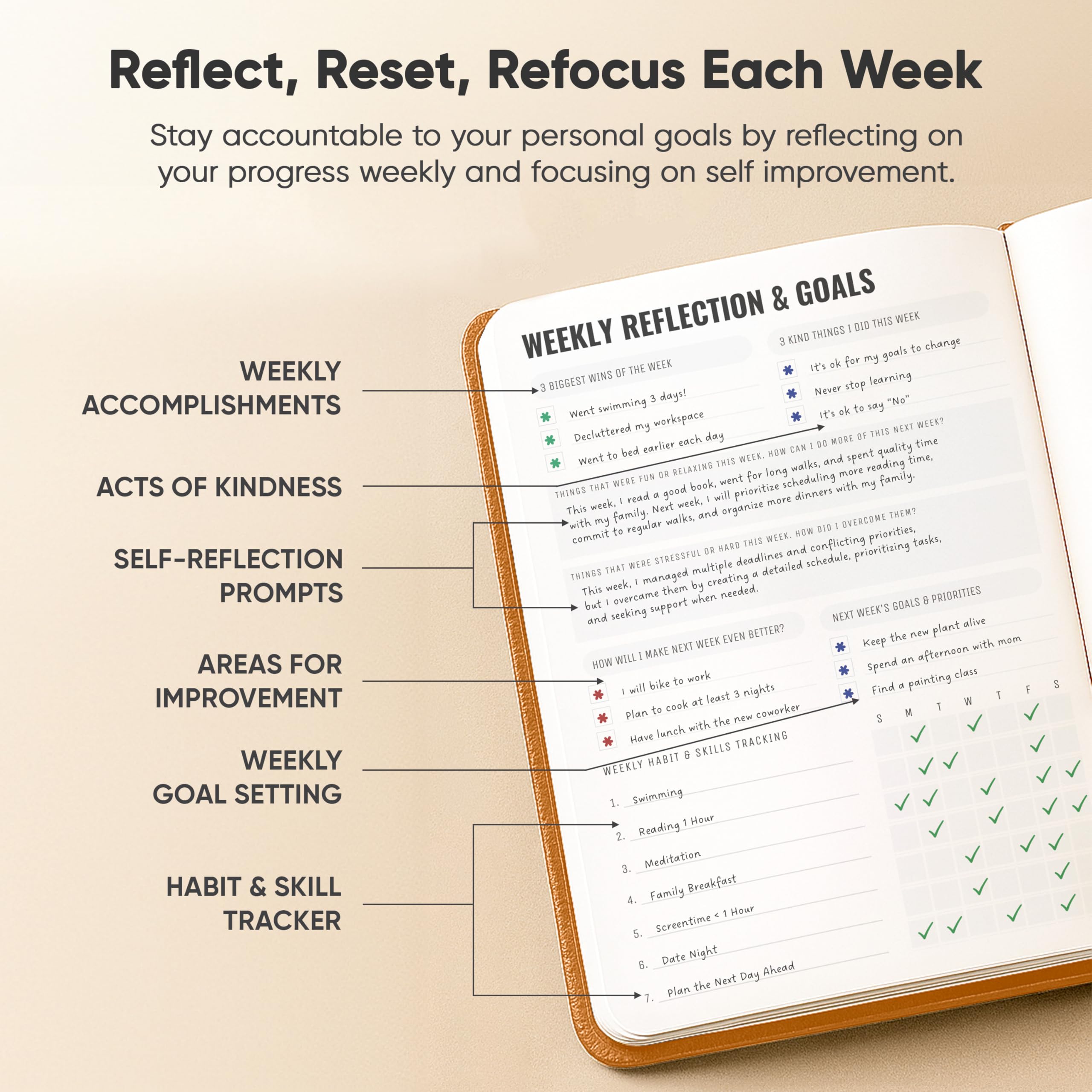 Diario para hombres y mujeres – Diario de gratitud, diario de salud mental y cuidado personal para mujeres y hombres – A5 – cuero – Productivity Store