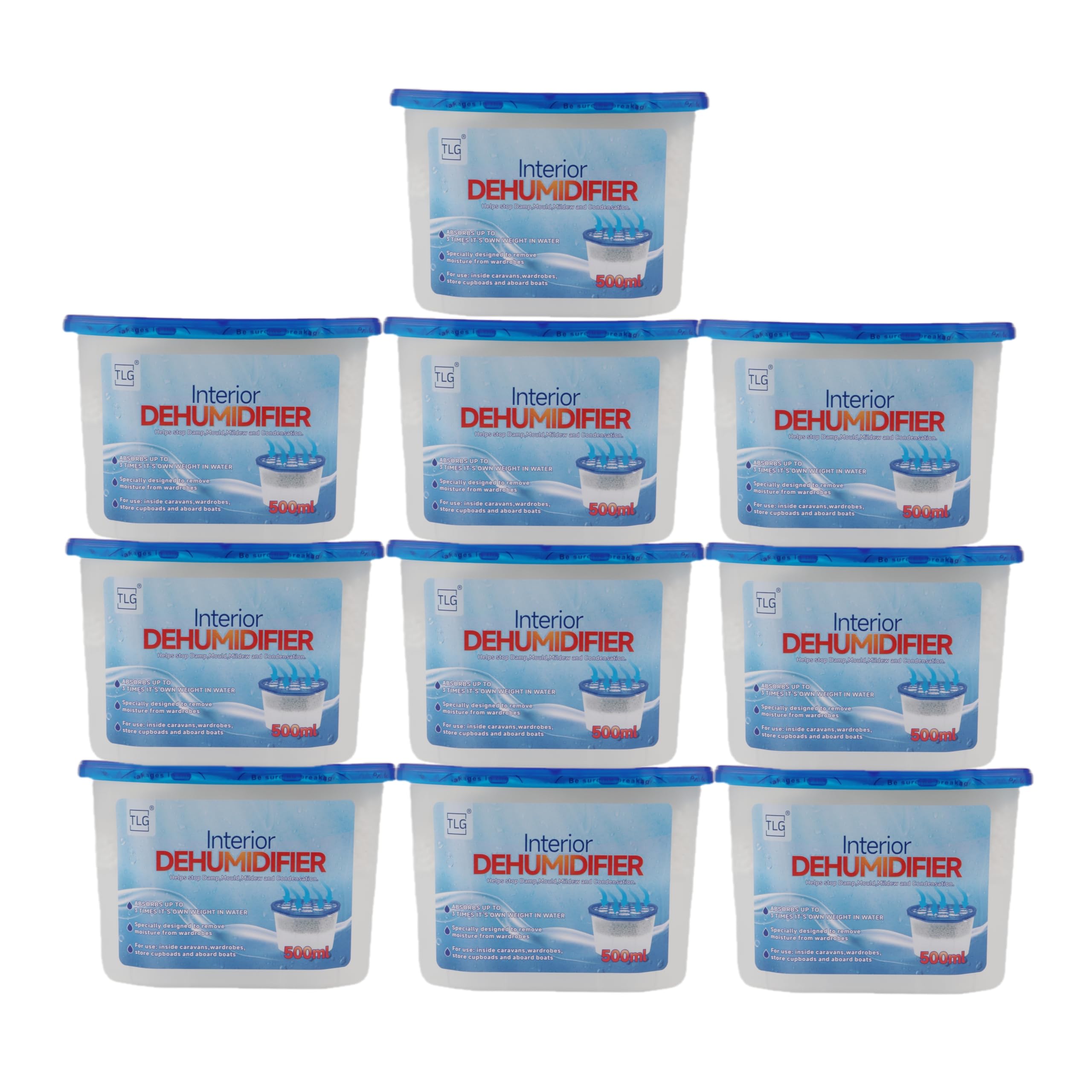 TLG Disposable Dehumidifiers 500ml Pack of 10 | Moisture Absorber, Damp Absorber, Condensation Absorbers, Damp Traps, Moisture Trap for Home, Bedroom, Caravan, Garage, Bathroom, Office