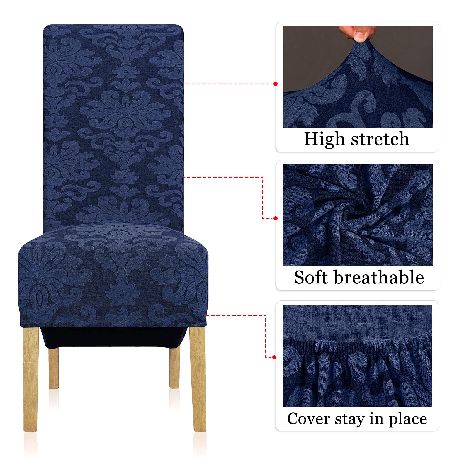 Leorate High Back Dining Chair Covers Stretch Knitted jacquard Chair Slipcovers Large Thick Chair Protector for Kitchen Room Party Banquet Hotel Home Decor (Pack of 4 - Image 4