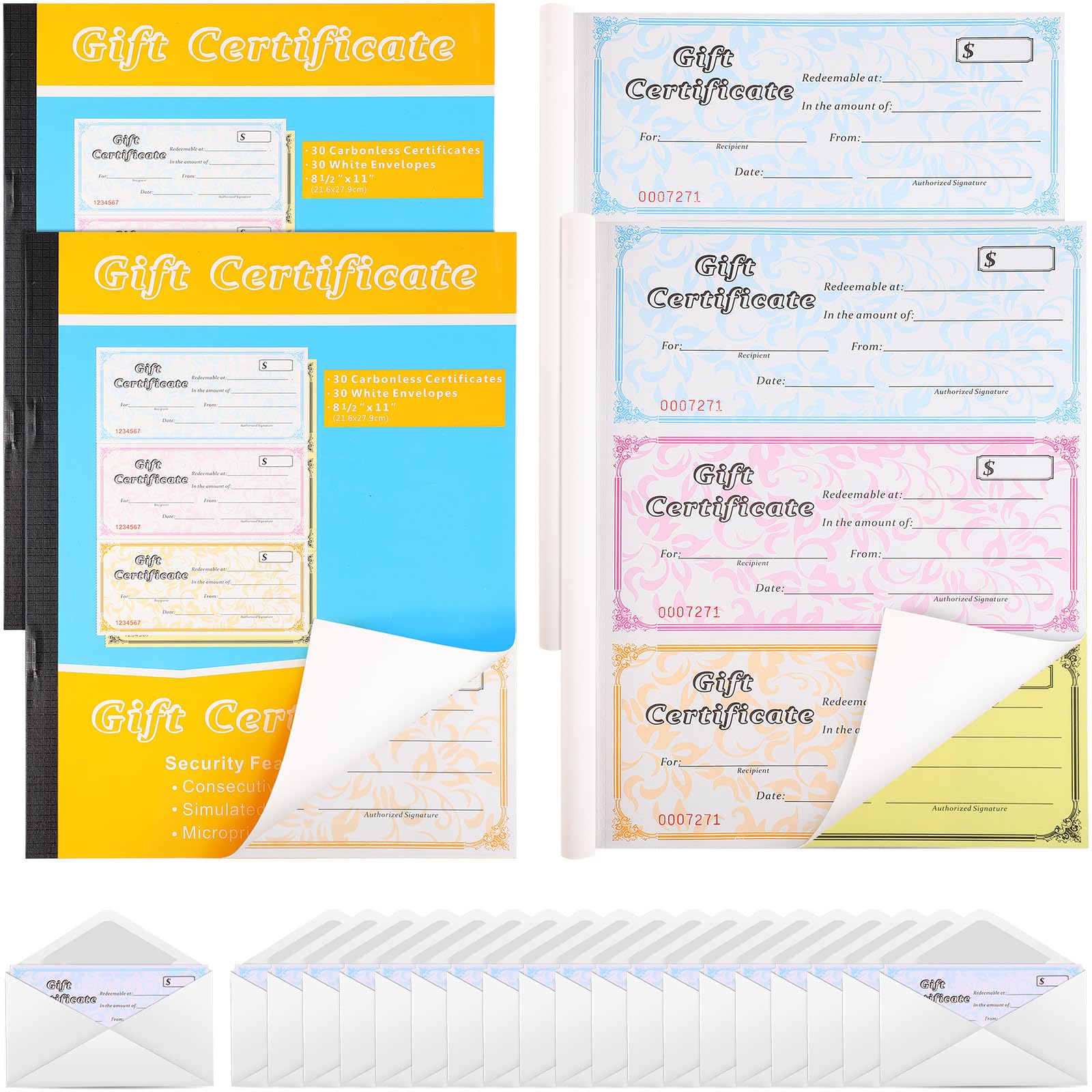 Gift Certificate Book with Envelope 3 Coupons Per Page with Carbonless Copy Paper Multicolor Gift Certificate Suitable for Businesses Restaurants Shopping Malls Offices(2 Pack)