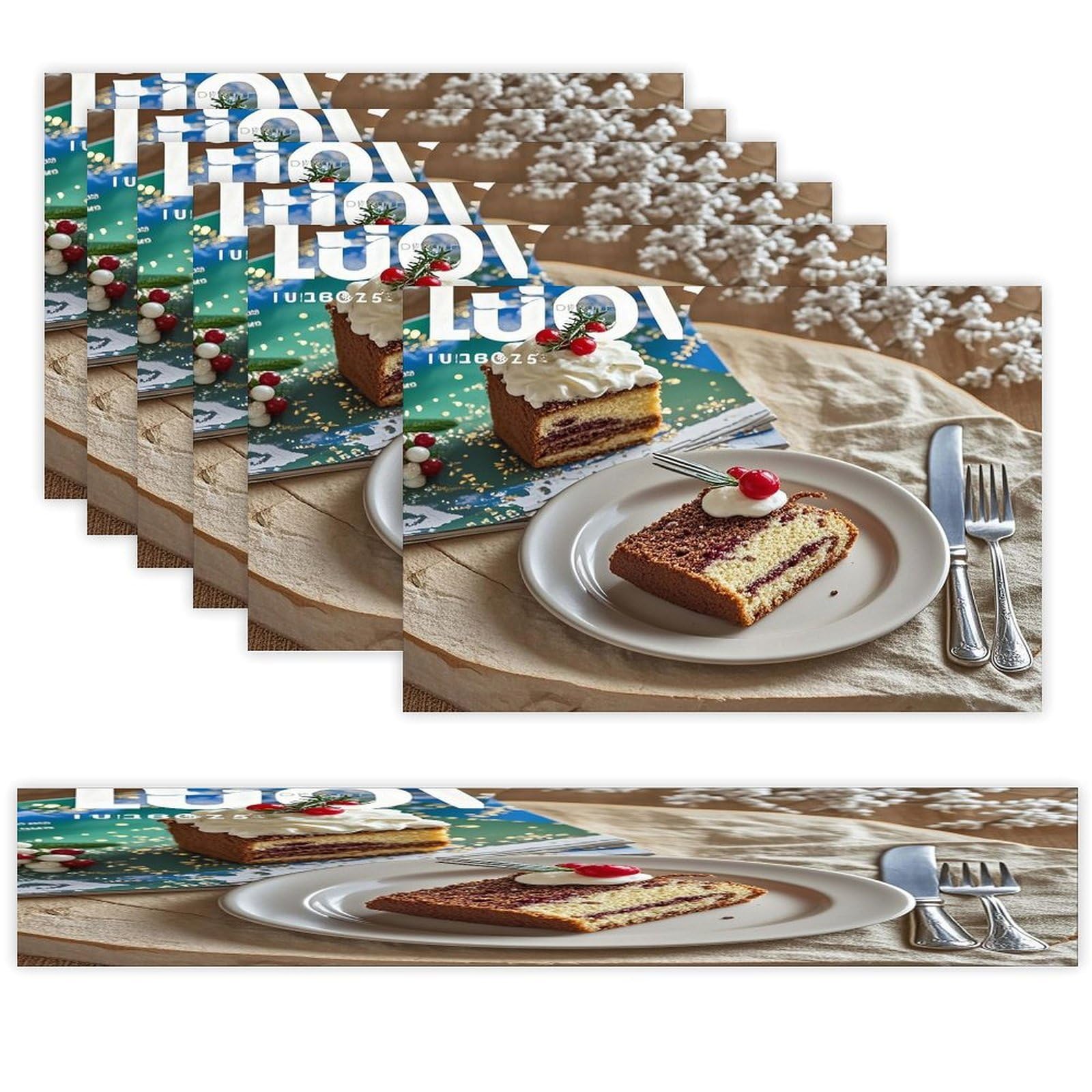 Holiday Cooking Placemats Set of 6 and Table Runner for Holiday Party Kitchen Dining Table Decor Farmhouse Style Washable Table Mat Set Heat Resistant Linen Place Mat Sets