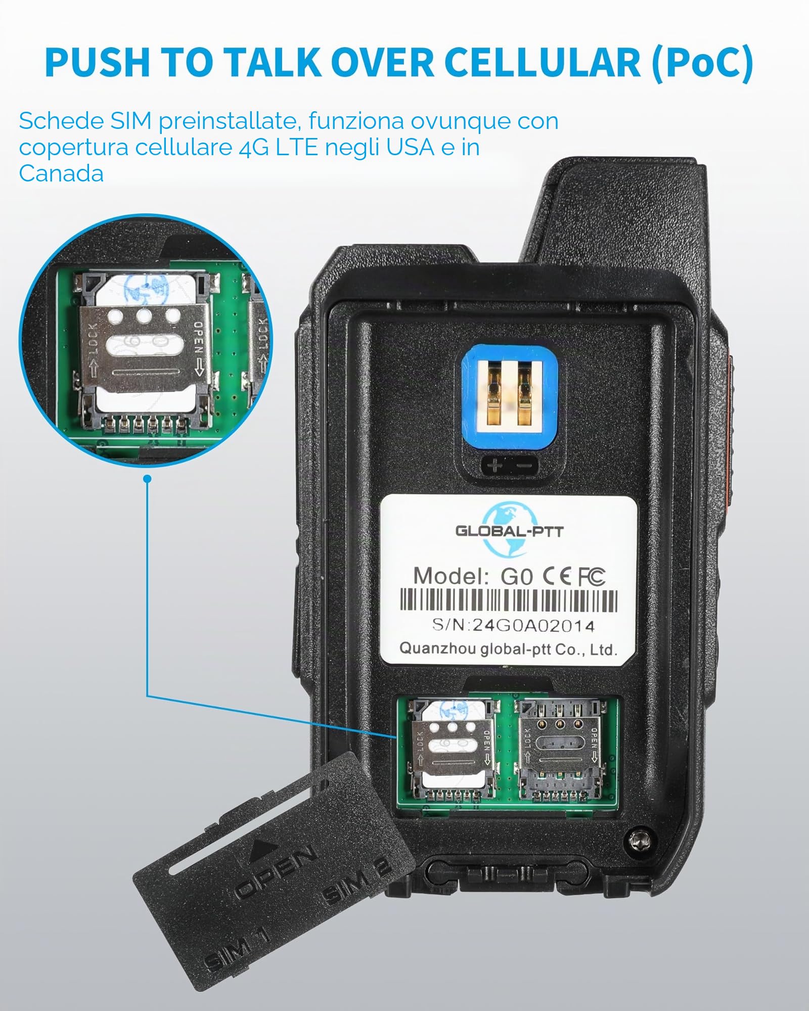 Confezione da 2 walkie talkie LTE Global da 4 g con schede SIM, radio PoC bidirezionali palmari, portata illimitata - PTT ricaricabile Push to Talk Over Cellular Radio a lungo raggio (2)