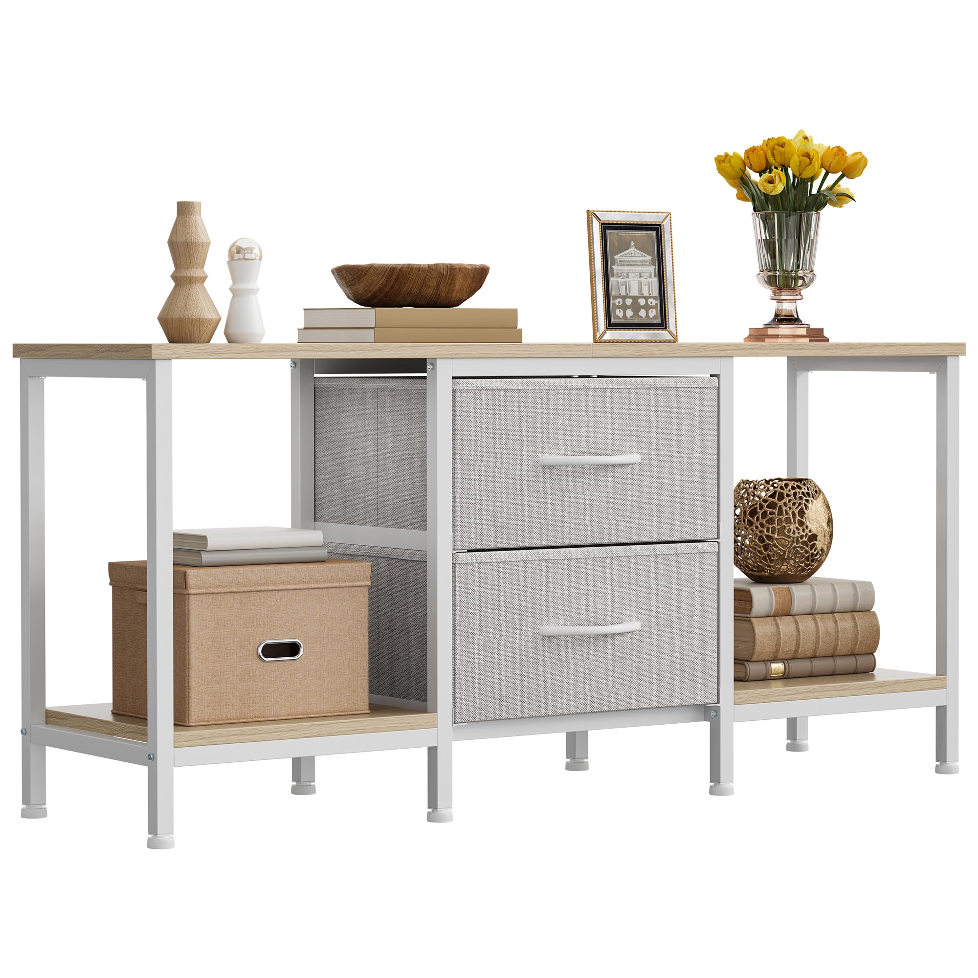 YITAHOME TV Stand, TV Cabinet up to 47 Inch, TV Unit with 2 Fabric Drawers and 2 Open Shelves, 110 x 30 x 50cm Chest of Drawers for Living Room, Entertainment Room, Bedroom Furniture, Steel Frame