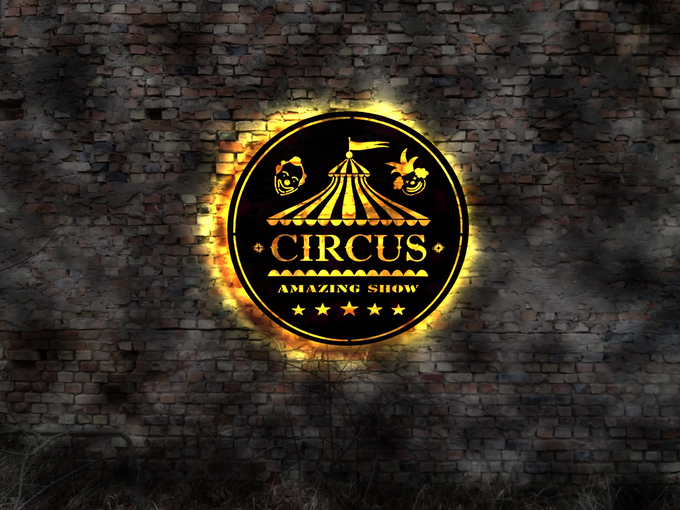 Cartel luminoso LED de pared con diseño de circo, tienda de circo, payaso, animales de los niños, circuitos de neón, elefante, león, cuerda de alambre