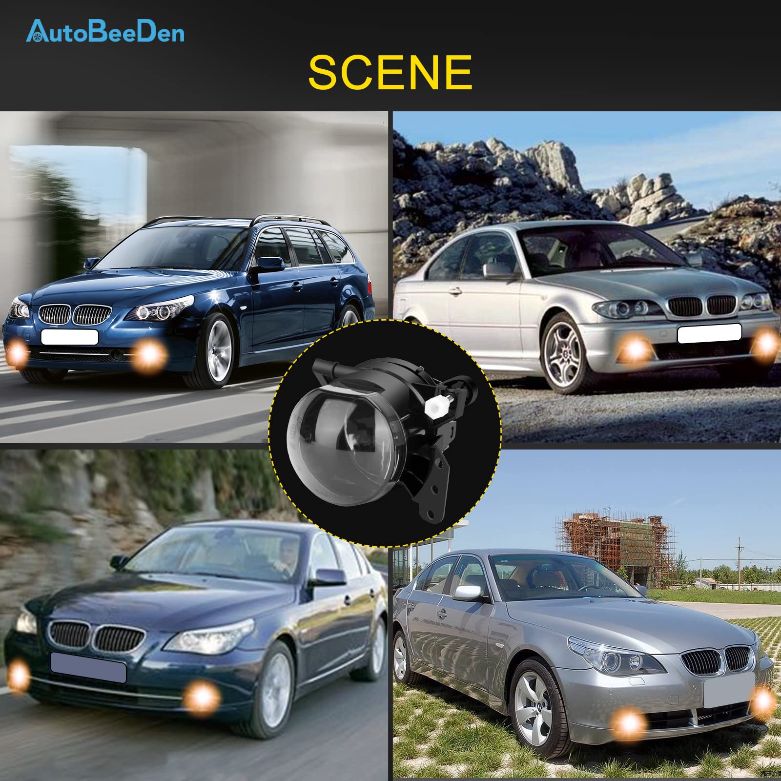 Fendinebbia compatibile con BMW E90 E91 E46 E60 E61 E63 E64 E83 X3, Serie 3 5 6, 01/2003 - 12/2012, HB4, 1 Paio (Nero)