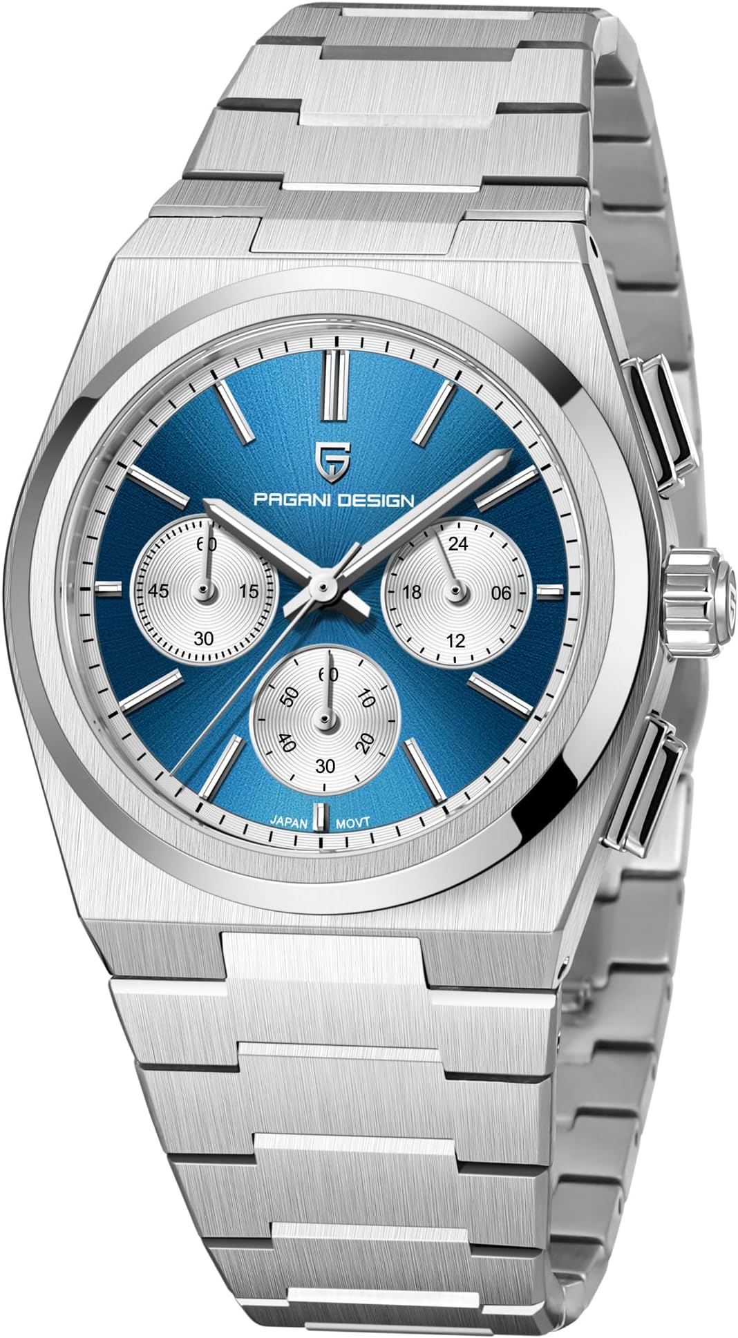 Pagani Design PD1761,Men's Watch,Stainless Steel Bracelet,100M Waterproof,Luminous Pointer,Chronograph,AR AF Coating
