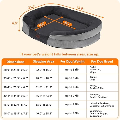 Miniatura 4 de Dwanton Cama ortopédica para perros medianos con espuma viscoelástica de gel, sofá impermeable para perro, cama lavable para mascotas con cojín de