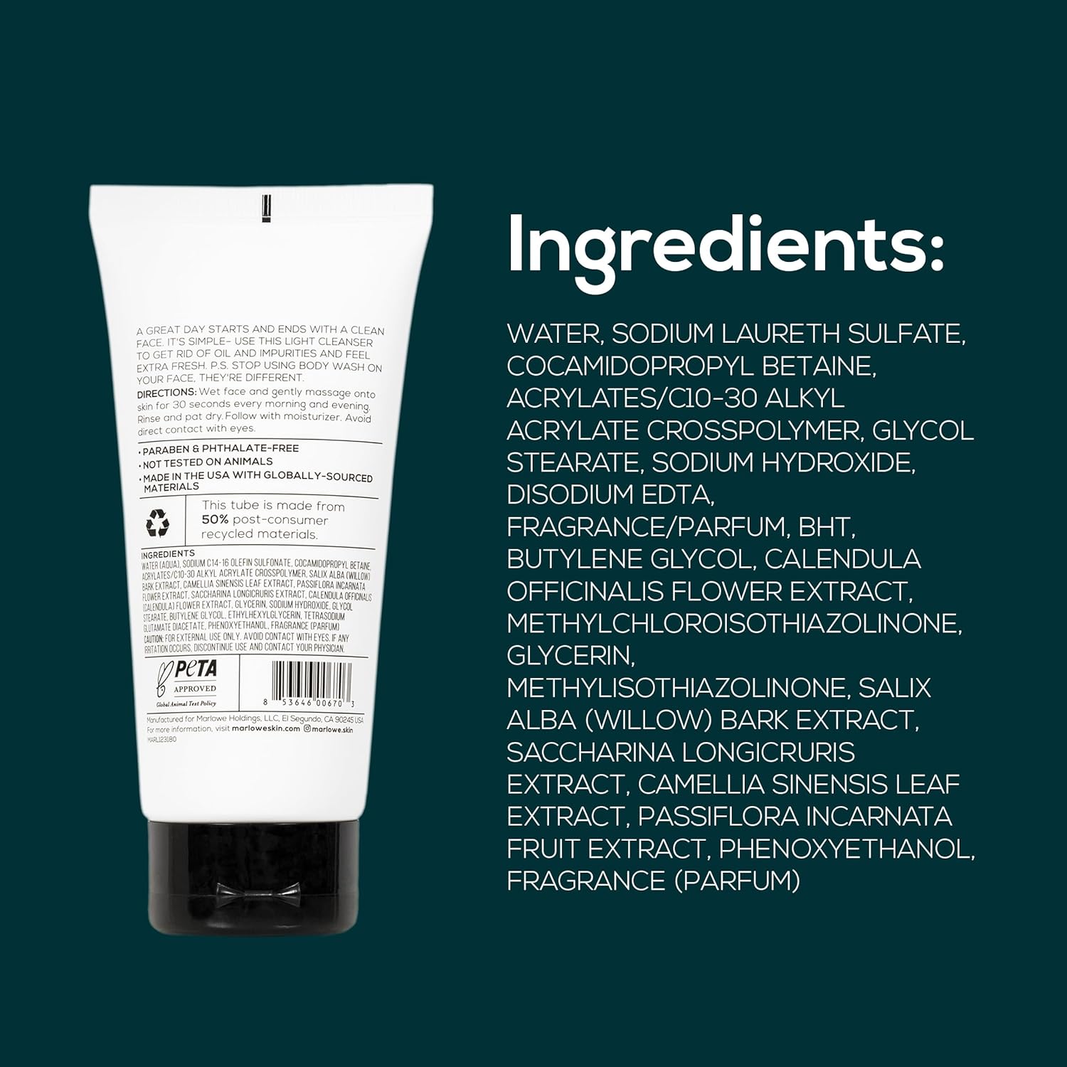 MARLOWE. No. 121 Facial Cleanser 6 oz, Daily Mens Face Wash with Natural Extracts & Antioxidants, Soothes, Purifies, Refreshes, Thick Lather, Fresh Woodsy Scent - Image 9