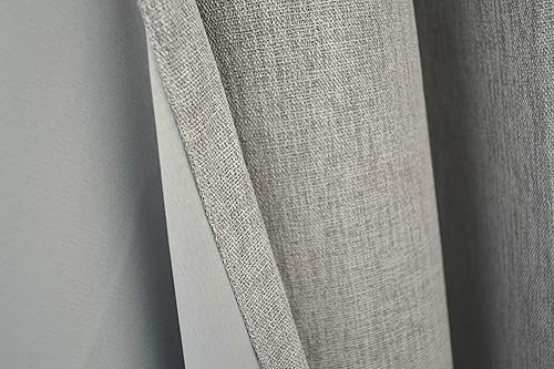 Miniatura 3 de Ikiriska Cortina de lino sintético oscurecimiento  65% opaca sólida gruesa extra larga hecha a medida, ojales superiores de 10 a 24 pies, gris,