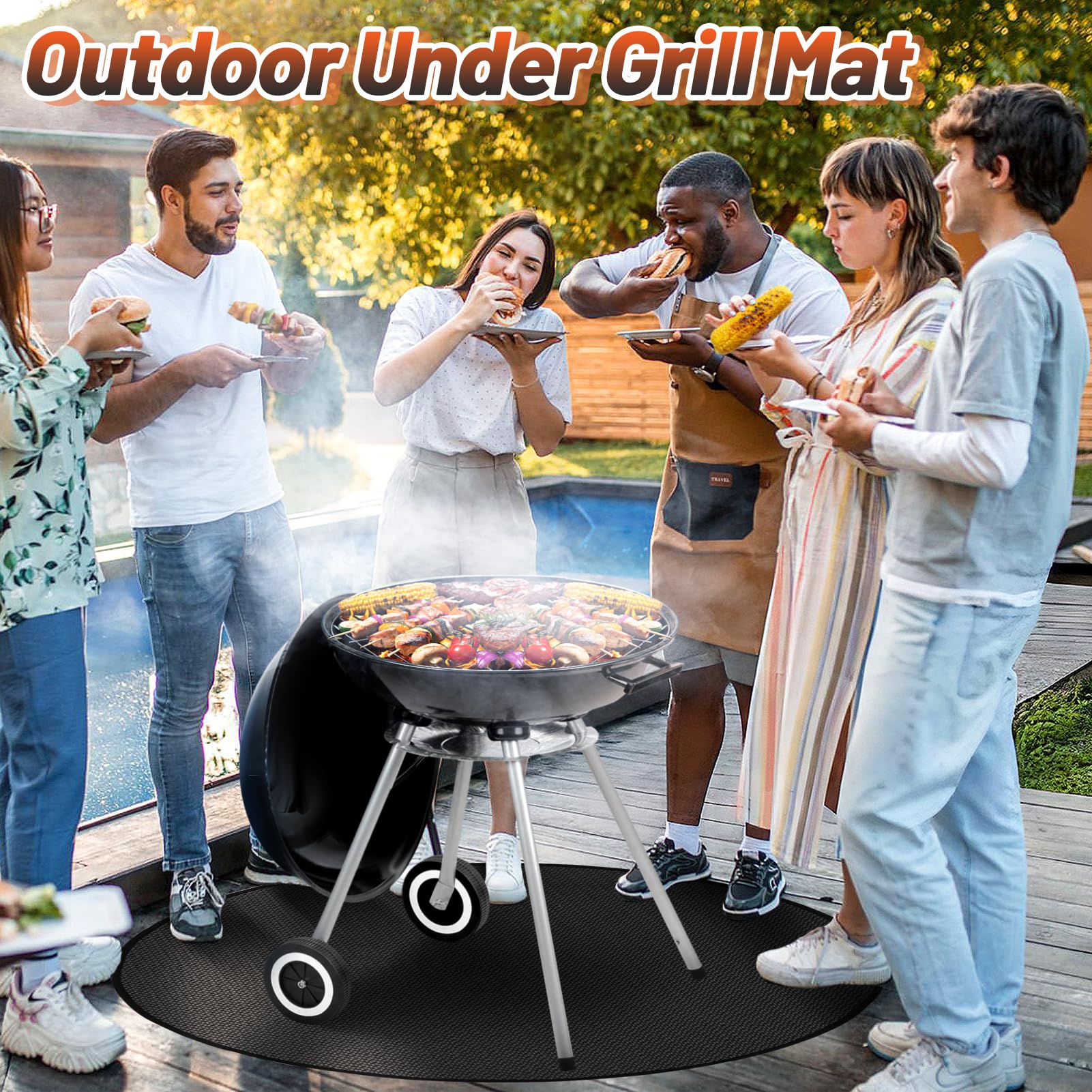Apipi Tapis de brasero Yukon de 150 cm pour réchaud Solo Stove Yukon, Tapis Ignifuge Rond à 3 Couches, Tapis imperméable réutilisable pour Gazon, terrasse, extérieur, Barbecue, Noir