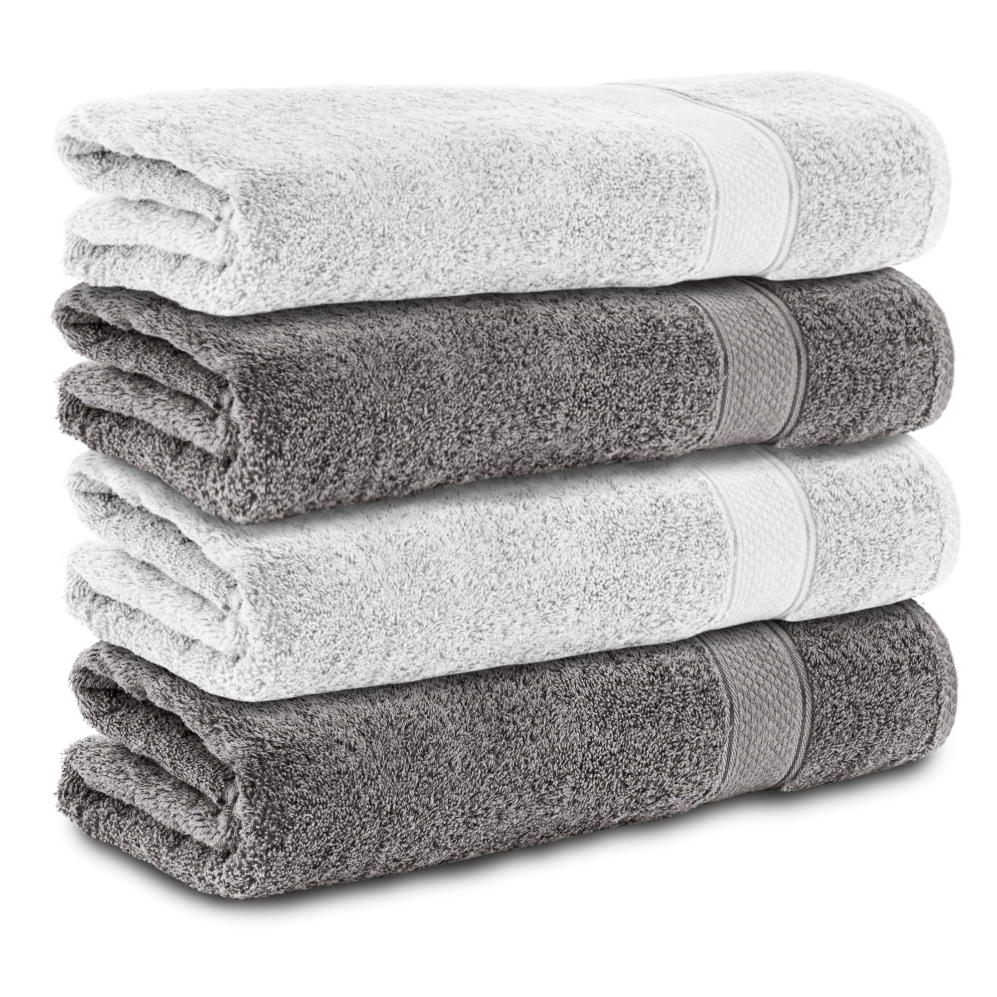 Komfortec Set of 4 Bath Towels 70 x 140 cm 100% Cotton 470 g/m² Terry Cloth Soft Anthracite Grey/White