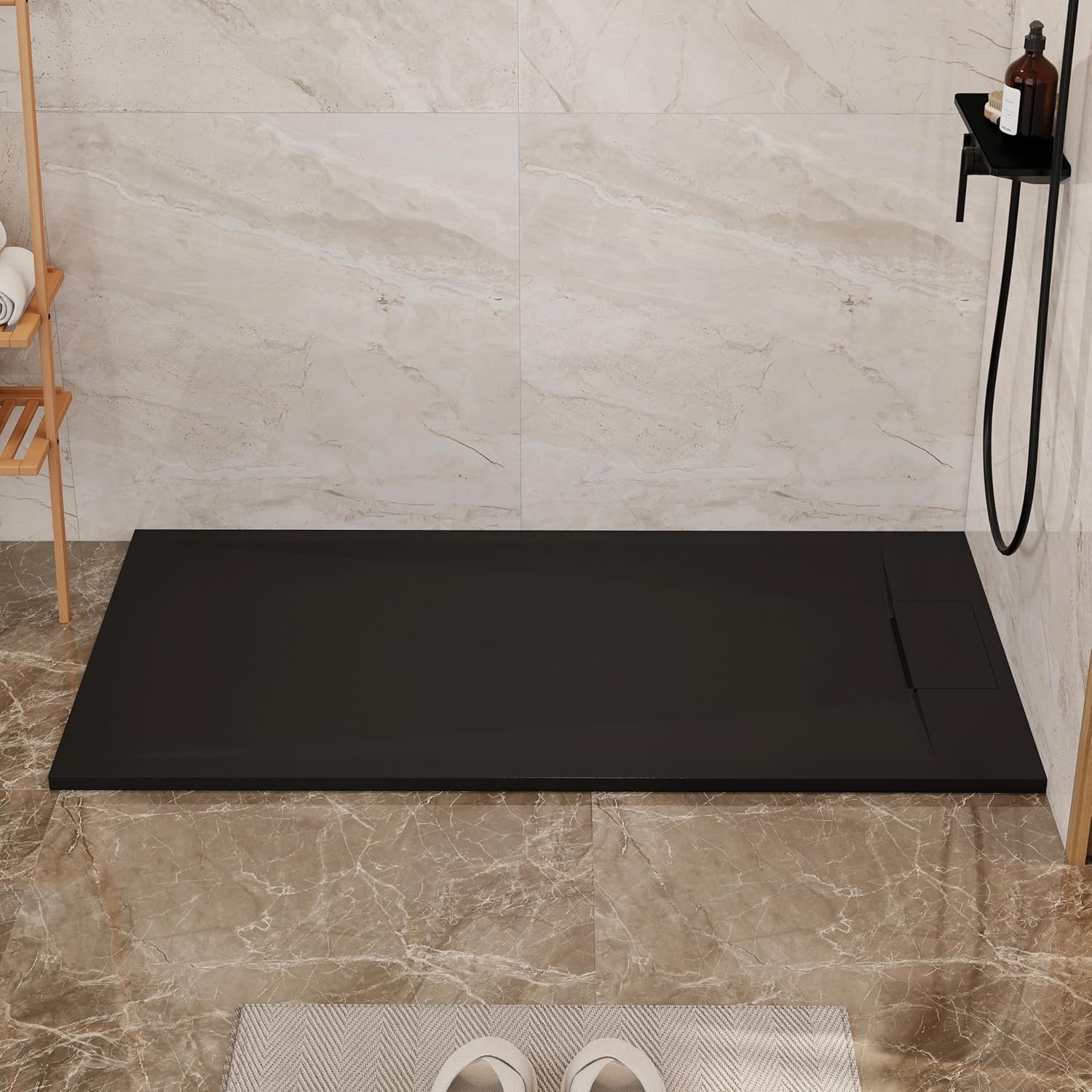 CASAINC 60"L X 32"W Shower Base in Black, Rectangle SMC Material Shower Pan with Slip-Resistant Textured Surface, Shower Drain is not Included, GT-15080US