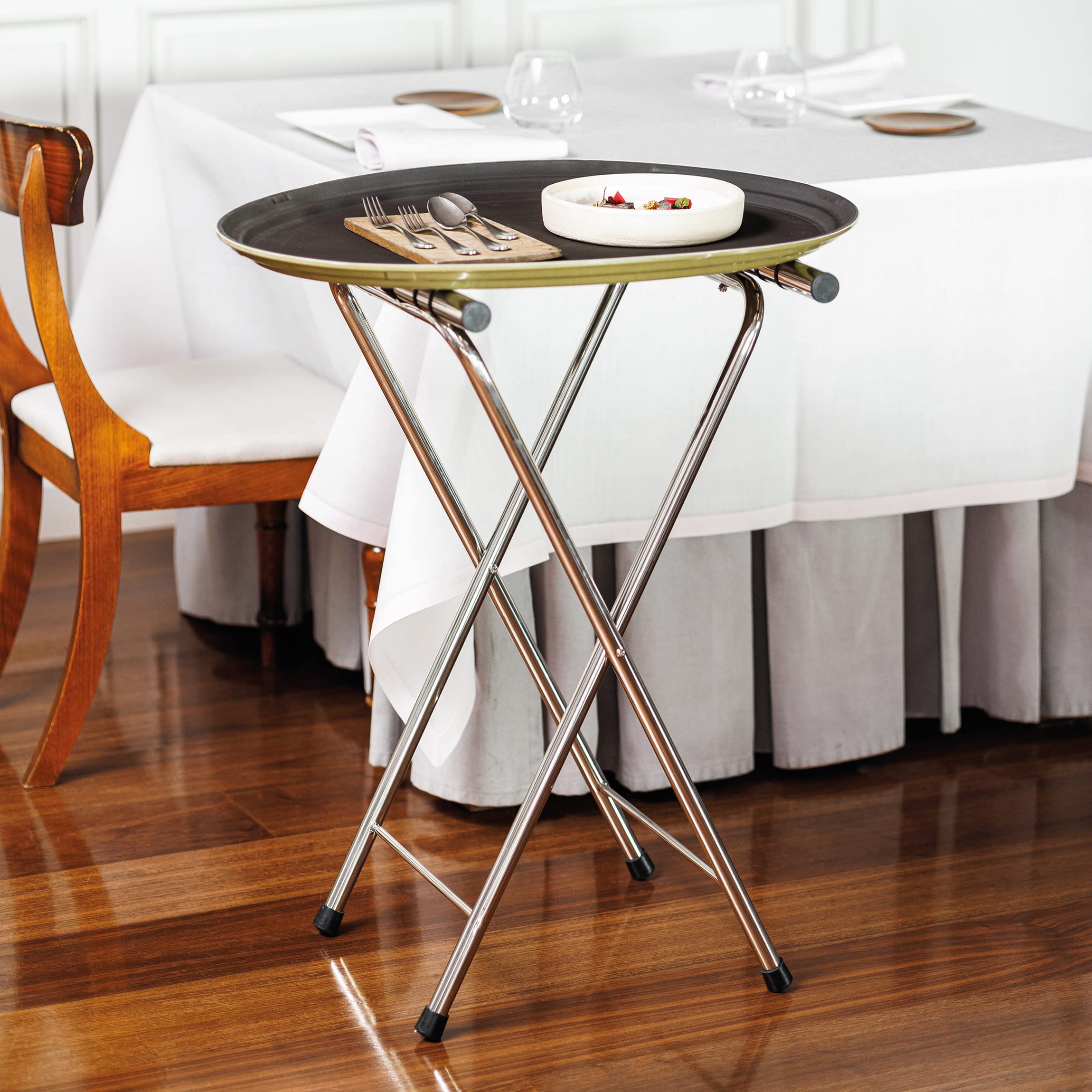 Lacor 61870 - Soporte Bandejas Hostelería, Cualquier Bandeja, 41.5x52x82 cm | En acero inoxidable, organiza y mantiene todo a mano; base antideslizante, ideal para cocina profesional y uso diario en casa
