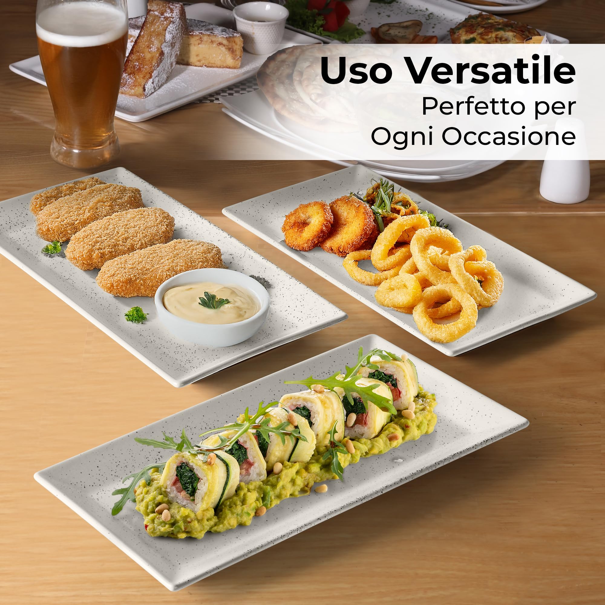 MIAMIO - Set di 3 grandi vassoi da portata in ceramica/Piatti da portata rettangolari per le feste come il Natale e la Pasqua - Piatti sicuri per microonde (30 x 15 cm)