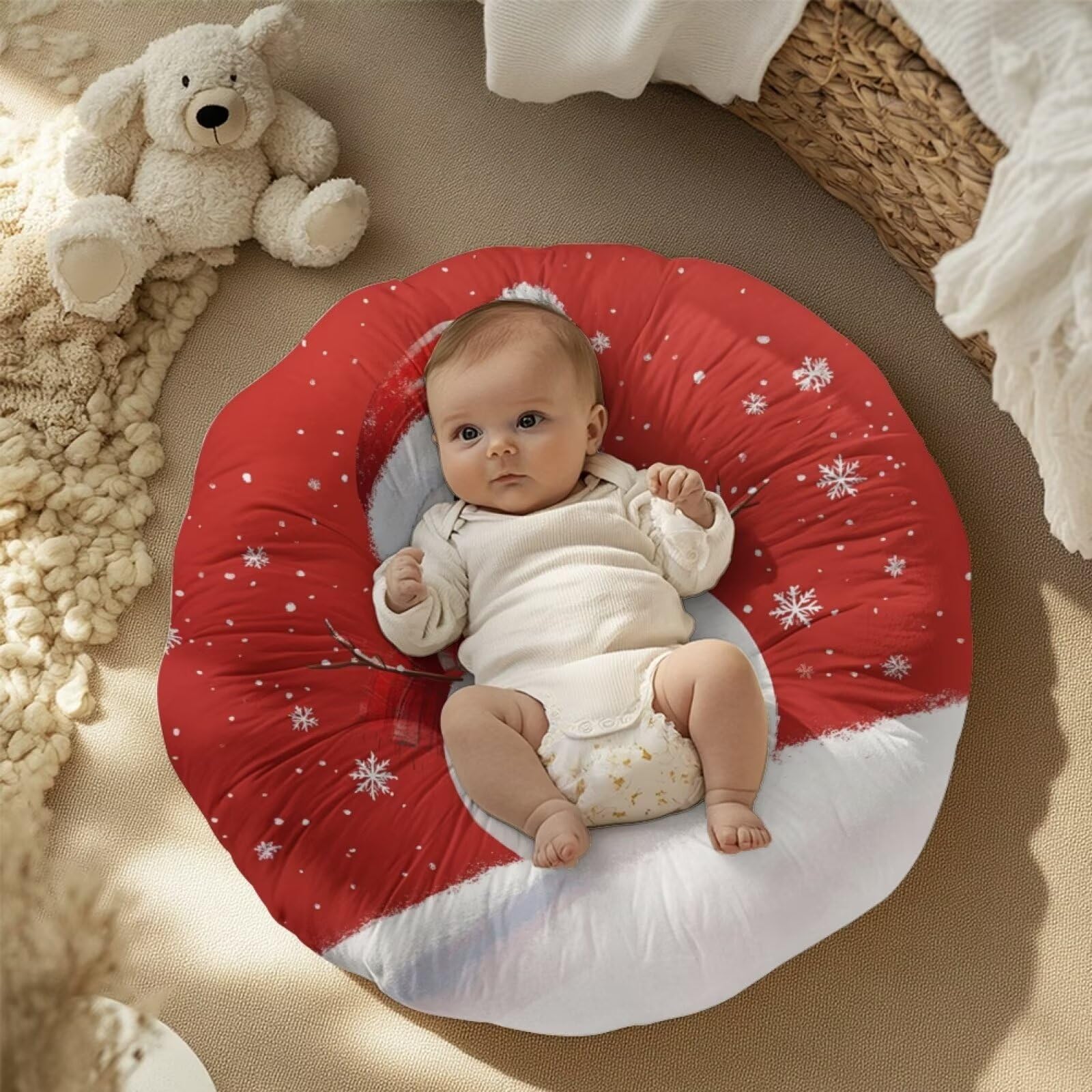 Bivxisrvo Cute Snowman Baby Lounger Pillow Cover for Newbor Lounger Cover for Boys Girls Soft Snug Fitted Baby Lounger Slipcover, Removable Christmas Cover for Infant Lounger Pillow
