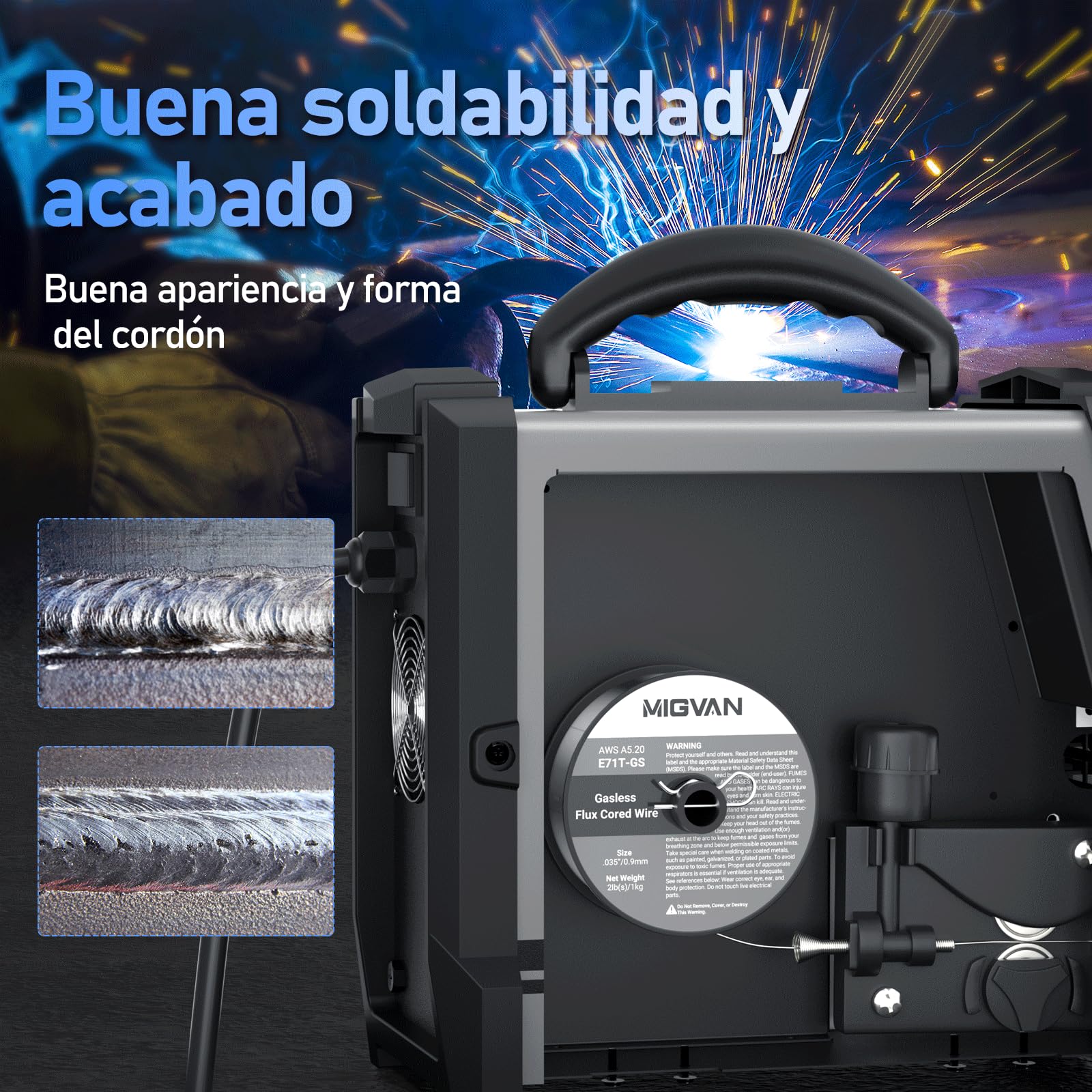 Alambre de Soldadura 0,9mm E71T-GS, Hilo tubular sin gas MIG para acero dulce, Bobina 1kg × 2, Flux Core Welding Wire para soldadoras MIG