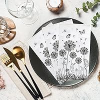 Vista 6 de Whaline Paquete de 100 servilletas de papel desechables de diente de león de 2 capas de color negro y blanco, toallas de mano de papel con mariposas