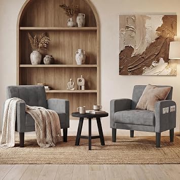 TYBOATLE Accent Chairs Set of 2 Living Room Chairs Cozy Tufted Mid Century Modern Accent Chairs with Arms for Bedroom Comfy Reading Arm Chair Small Chairs for Small Spaces Office 2, Dark Grey