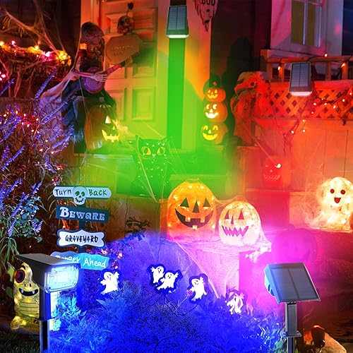 Miniatura 5 de Focos solares para exteriores, multicolor, 38 LED RGB, luz solar para paisaje, USB y energía solar, luces de Halloween para jardín, IP65,