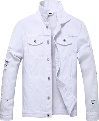 LZLER Mens Denim Jackets Distressed Destroyed Classic Vintage Slim Fit Ripped Fashion Trendy Trucker Jean Jackets