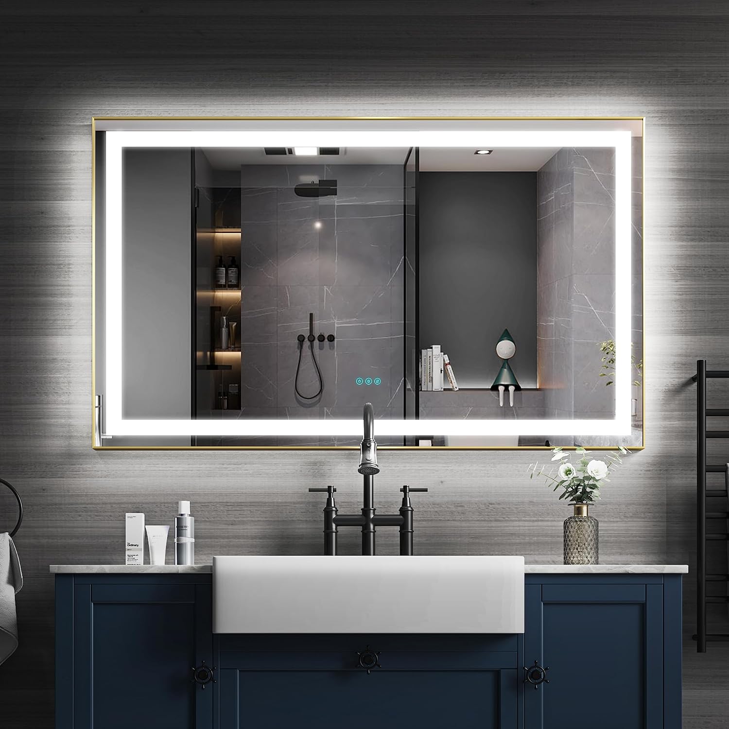 LifeSky Framed LED Vanity Mirror 60×36 Anti Fog LED Bathroom Mirrors with