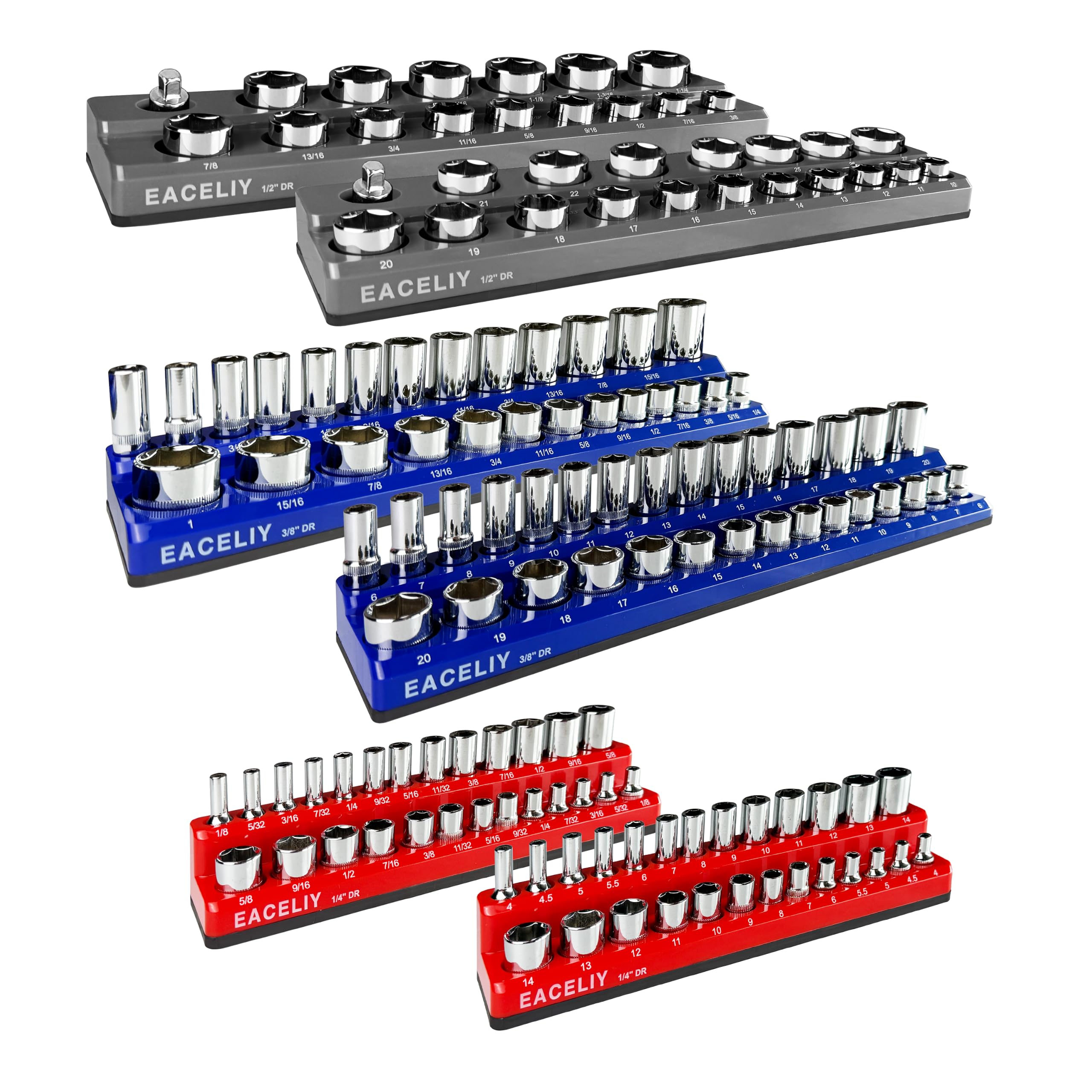 EACELIY Magnetic Socket Organizer Set SAE &amp; Metric Deep &amp; Shallow Socket Holder Kit, Socket Trays (sockets not included) (6PCS 3 COLOR))