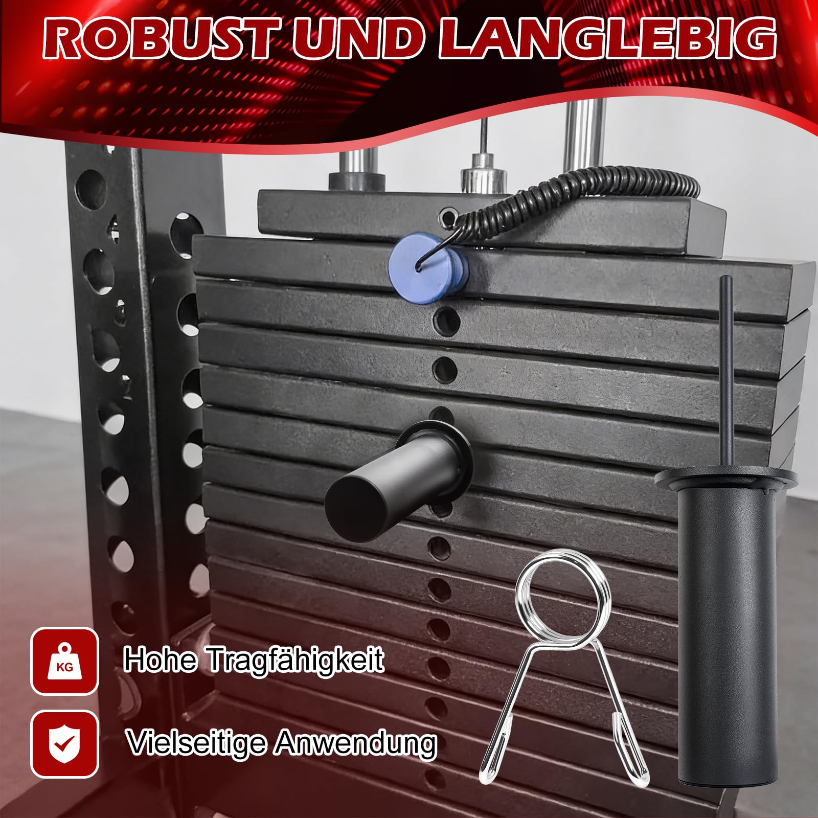 Gym Pin, 8 x 110 mm, penna impilabile per pesi da palestra | Con clip a molla, per pesi aggiuntivi, perno di ricambio, stazione di allenamento per accessori da palestra