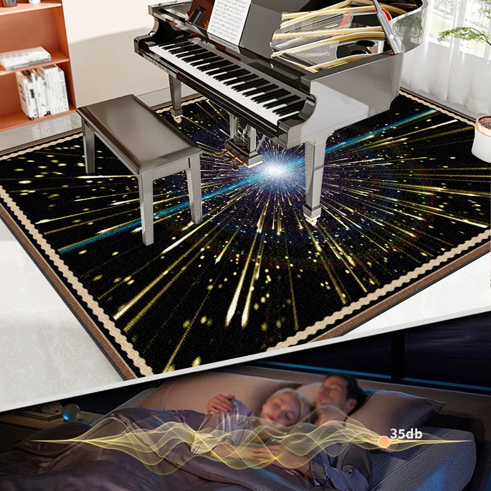 Elektrisches Schlagzeug Teppich Drum Teppich Professionelles rechteckiges Schlagzeugteppich Schallschutz Trommelmatte Music Carpet Innen und Außen Trommelteppich für Studio Wohnung 120 x 100 cm