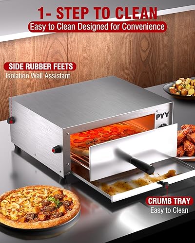 Miniatura 5 de PYY Horno de pizza eléctrico  Horno de pizza de mesa de 12 pulgadas para interiores, acero inoxidable, profesional, para hornear, encimera, con