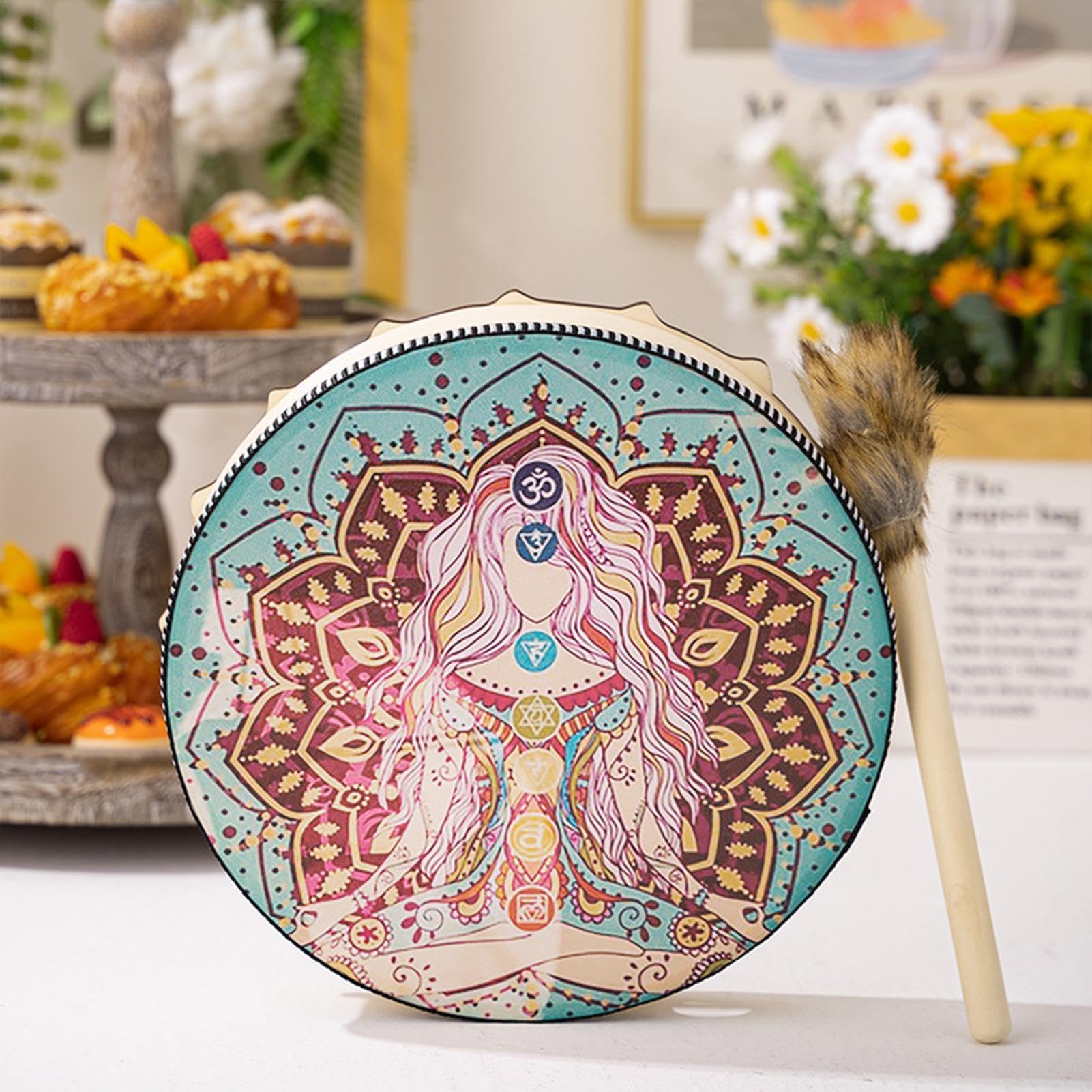 Tambor de nativos americanos, tambores de mano para adultos, Tambor de mano chamán hecho mano, Herramienta de sonido auténtica para música espiritual, suministros redondos de chamán y