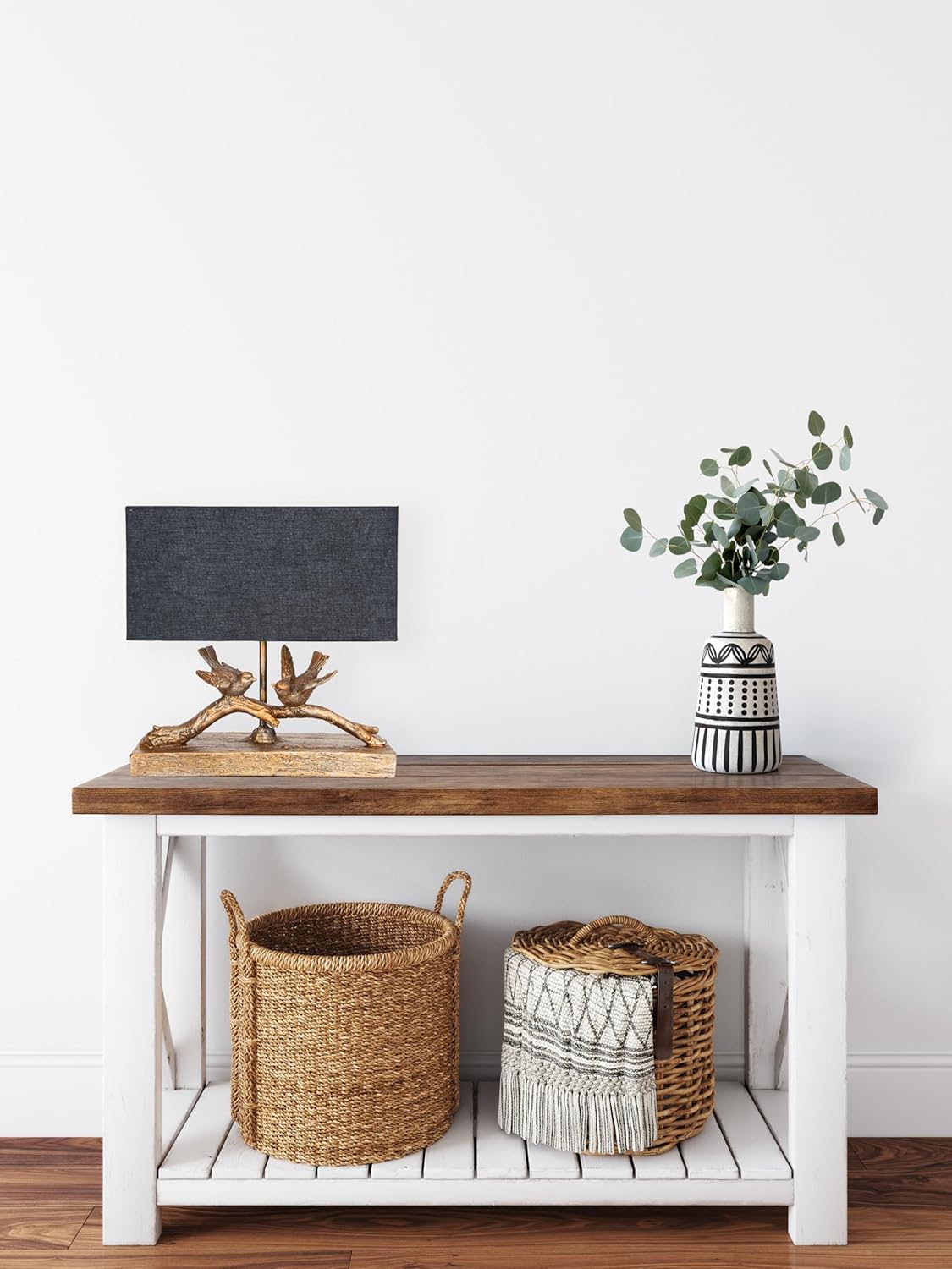 Creative Co-Op Rustic Resin Bird Table Lamp with Black Rectangle Shade, Gold Finish