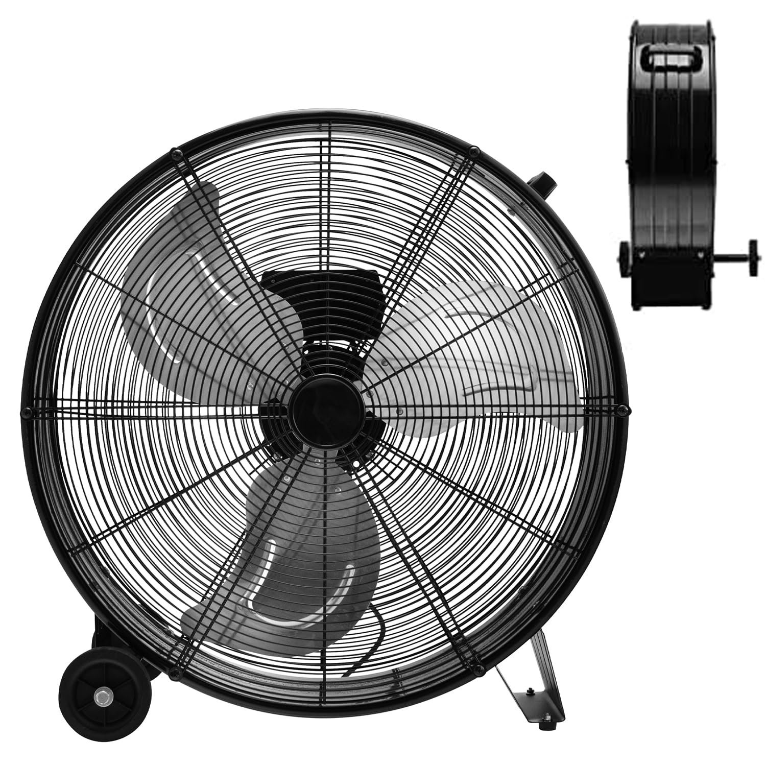 RELAX4LIFE Ventilateur de Sol Industriel 60CM 180W, Ventilateur à Tambour 3 Vitesses Réglables, Mobile à Poignée et Roulettes, Fort Débit d'Air pour Garage, Usine, Magasin (Noir)