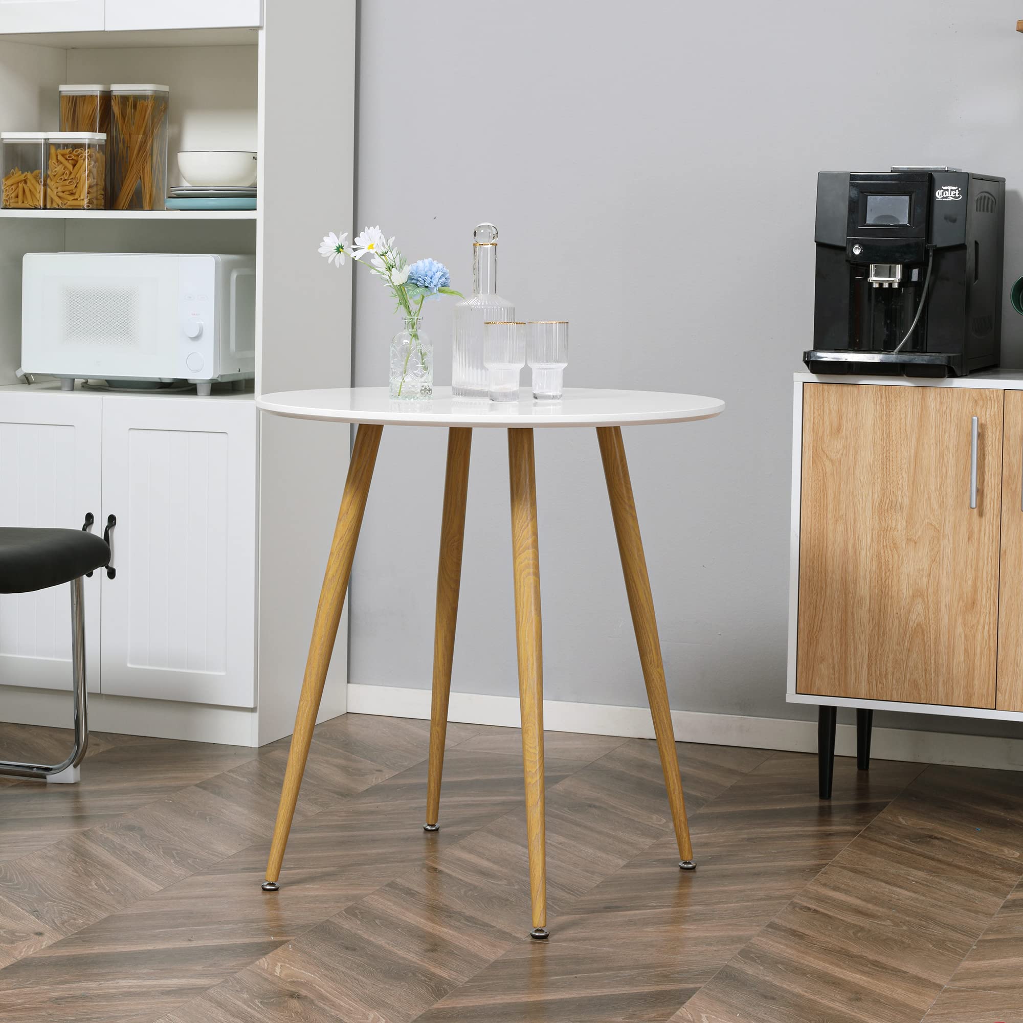 HOMCOM Mesa de Comedor Redonda para 2 Personas Carga 80 kg Ø72x75cm Blanco