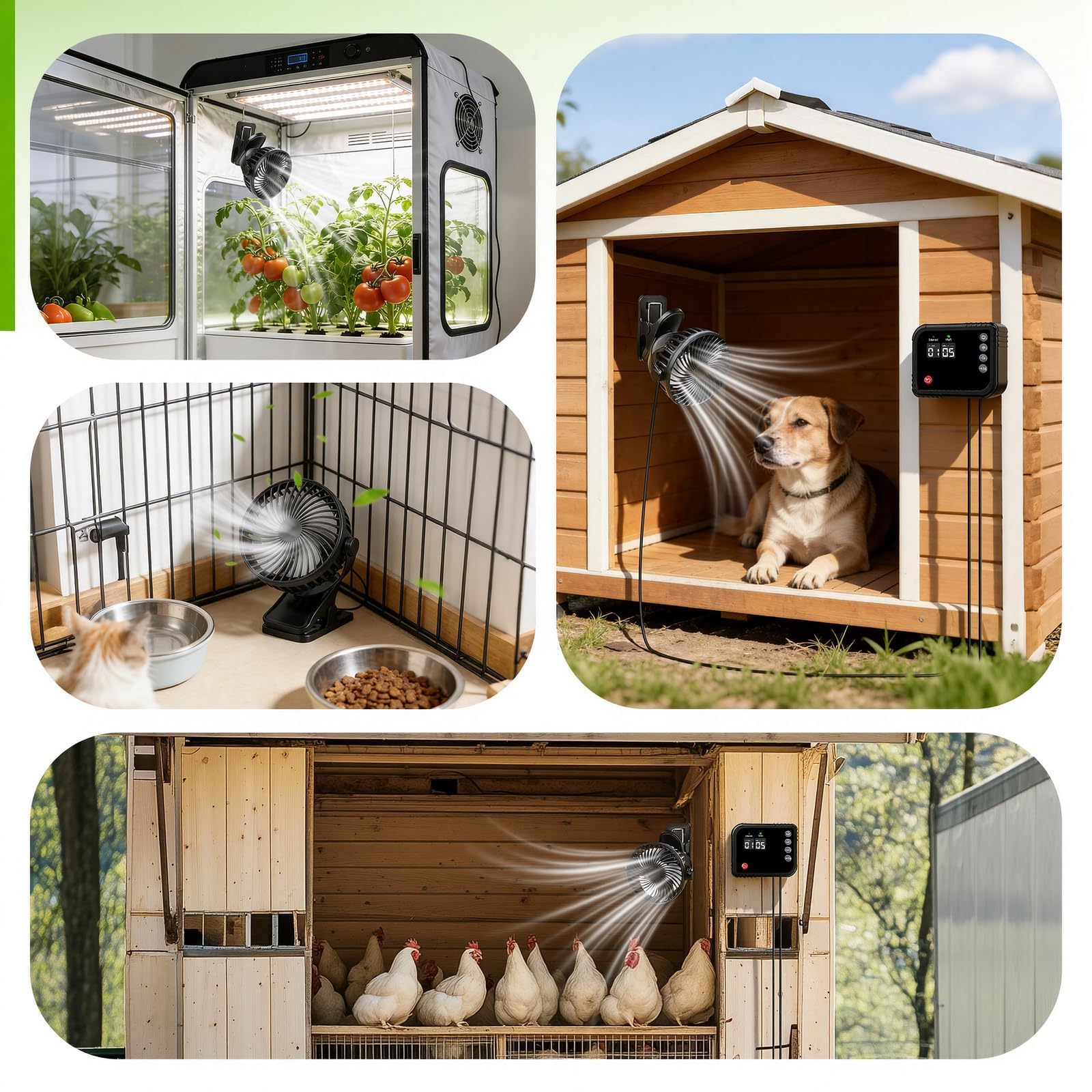 Growbox Ventilator mit Timer, 360° Umluftventilator für Pflanzen, LED Display, 1–60 Min Laufzeit & 1–24 Std Intervall, 2,9 m Kabel, Pflanzenventilator für Gewächshaus, Terrarium und Kleintiergehege